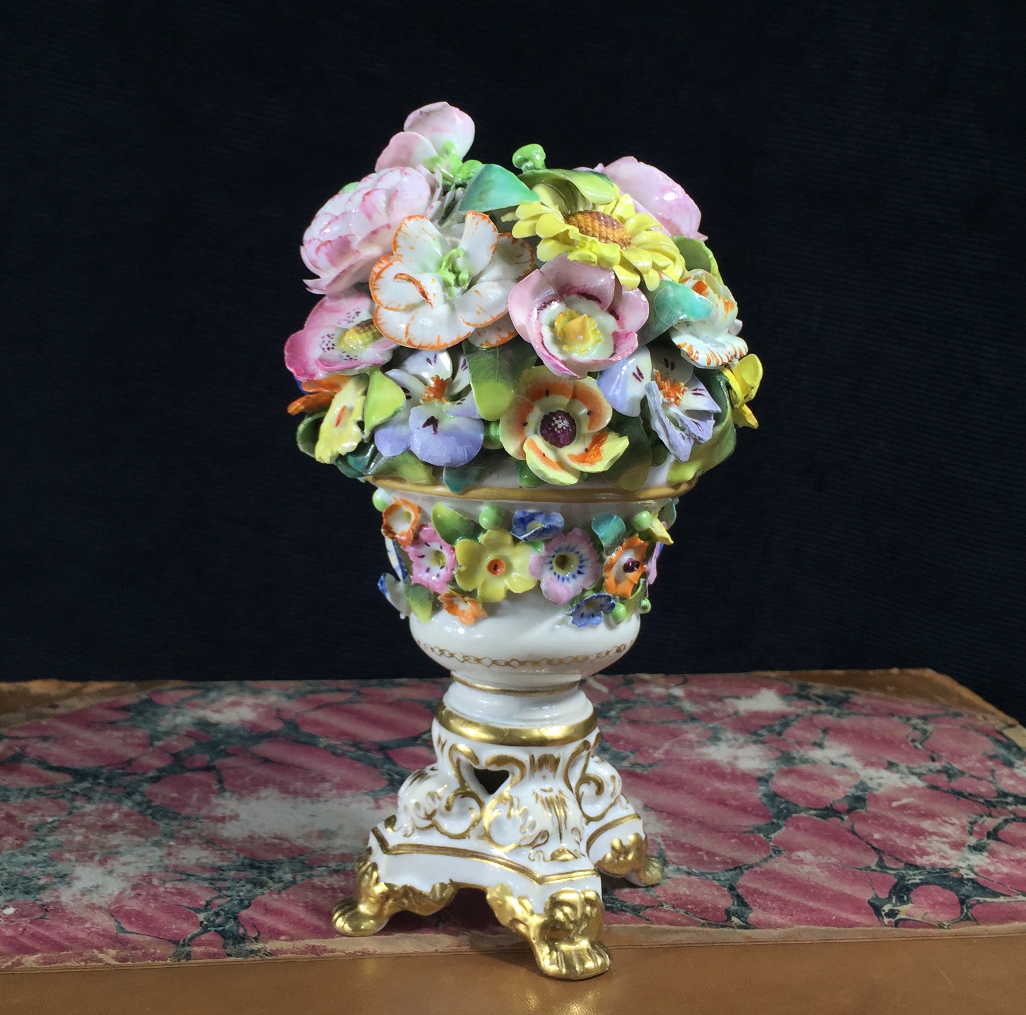 Derby vase of flowers, ornate base, c. 1825-0