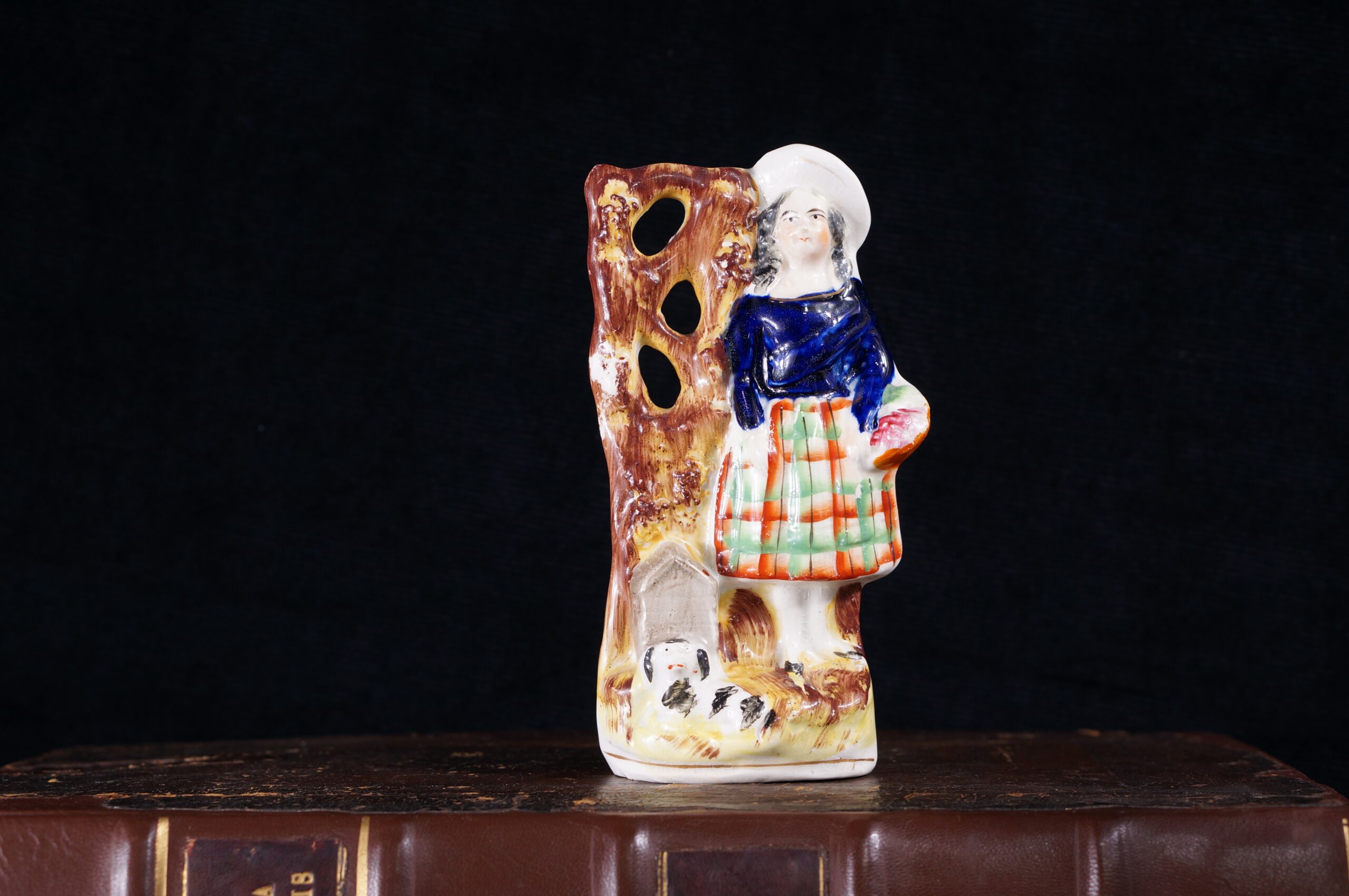 Staffordshire pottery figure, Scottish lass & dog, c.1860-0