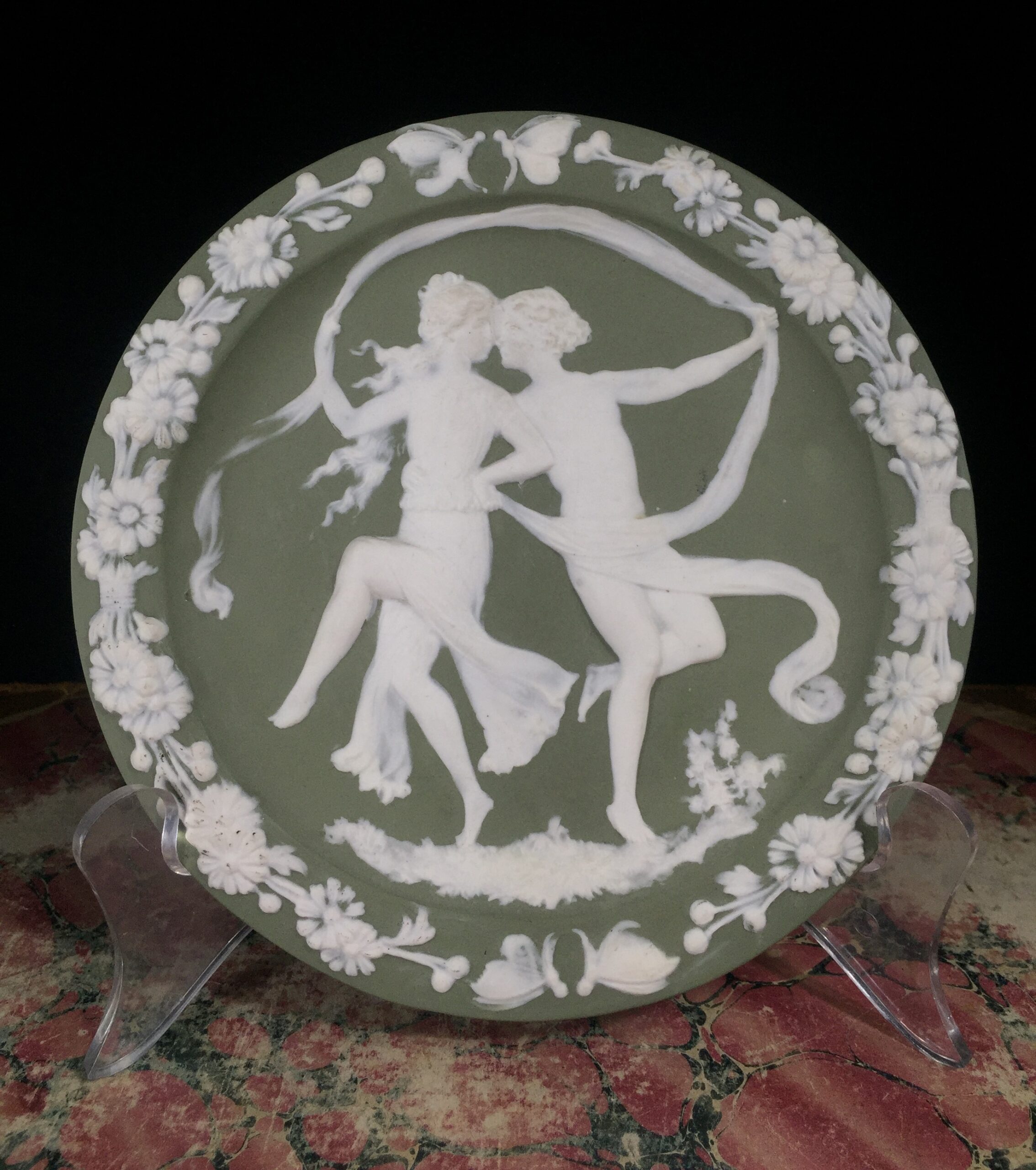 German green bisque plaque, dancing figures, c. 1890 -0