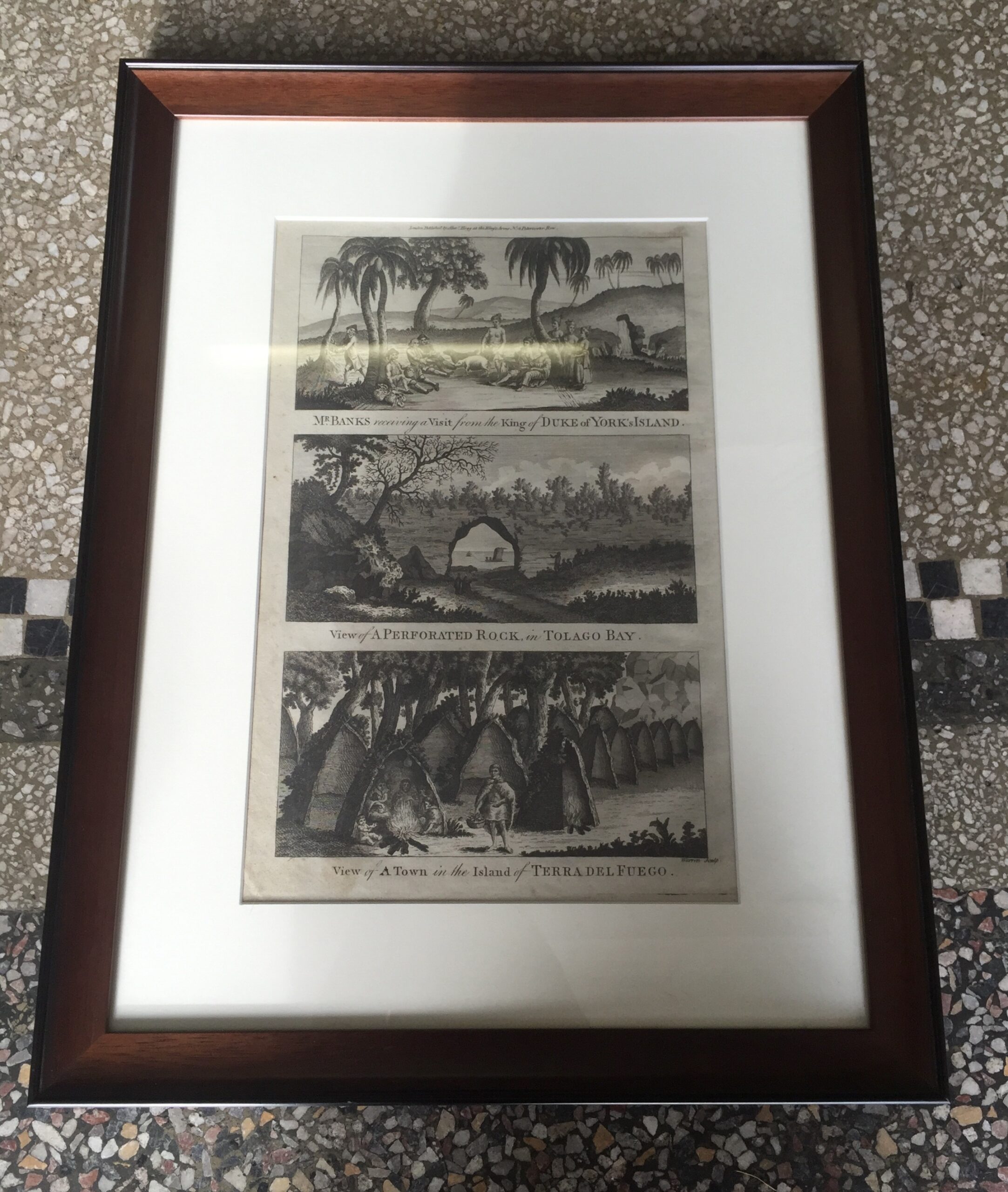 Cook's Voyages print - 3 views, Mr Banks, Terra del Fuego, c.1785 -0