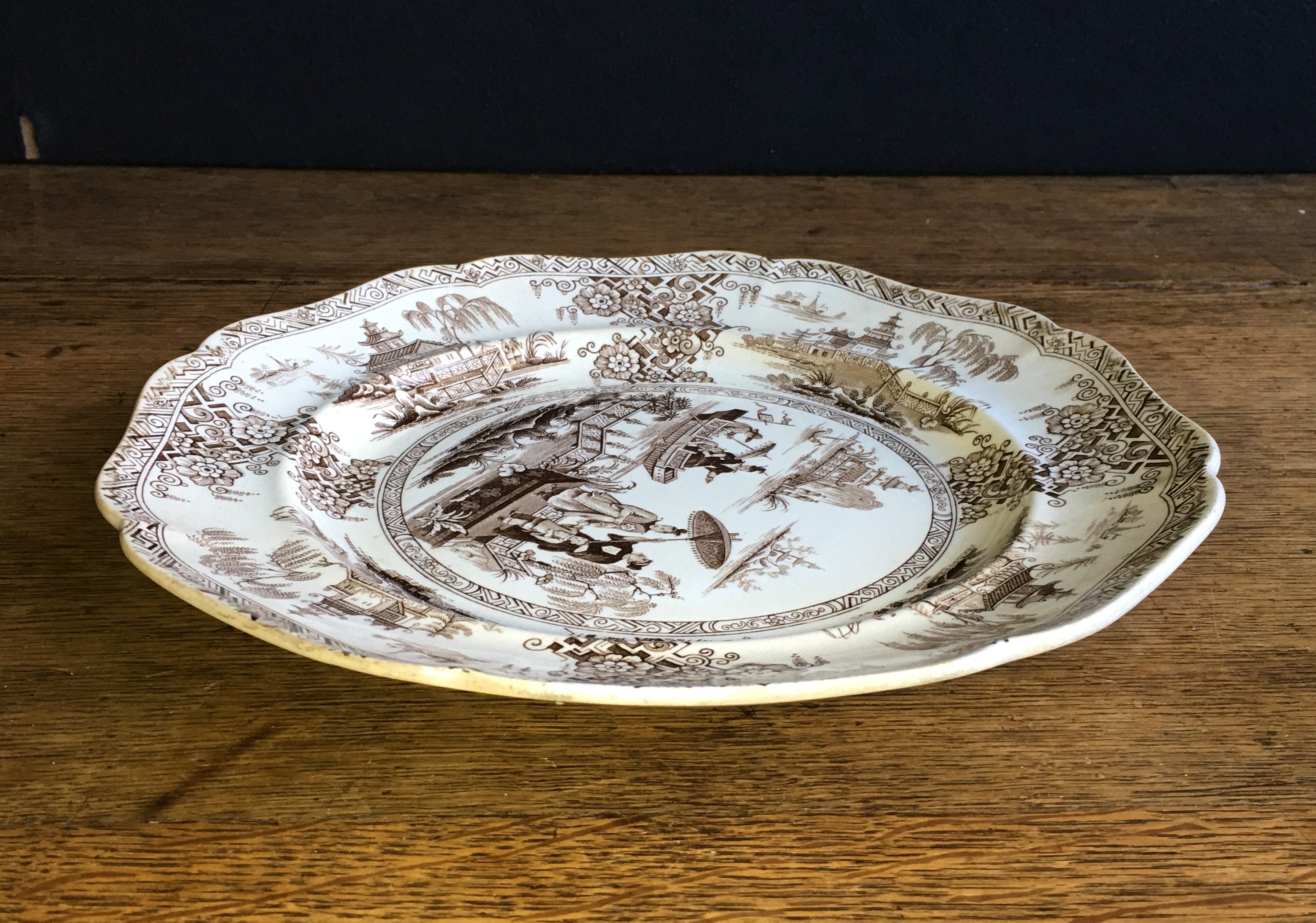 Ridgway Pottery Plate, Brown ‘Napier’ Pattern Chinoiserie, C. 1840 ...