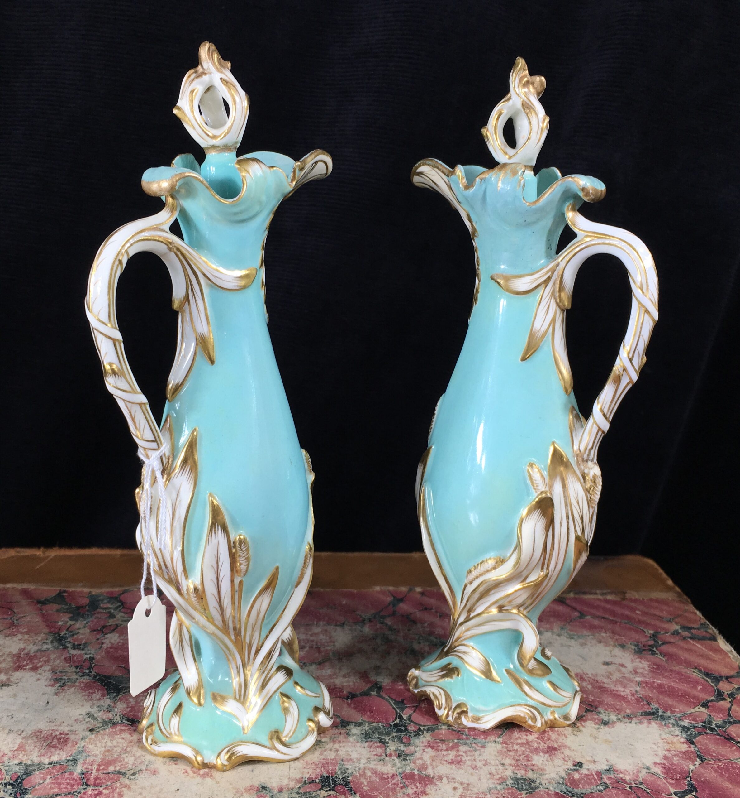 Pair of Coalport turquoise ewers, c.1835 -0