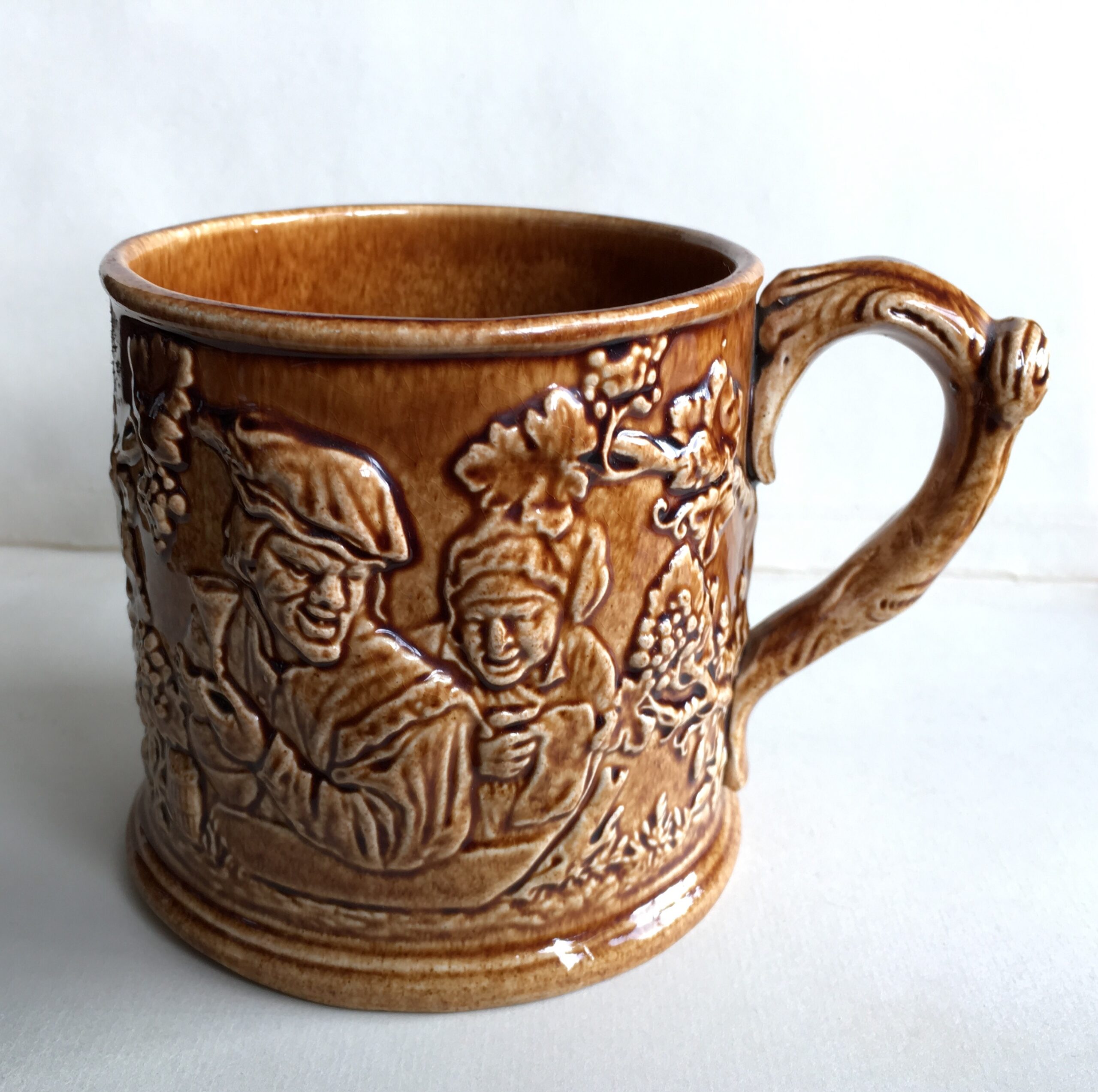 English 'Frog Mug' with tavern scene, Rockingham glaze, c.1840-0