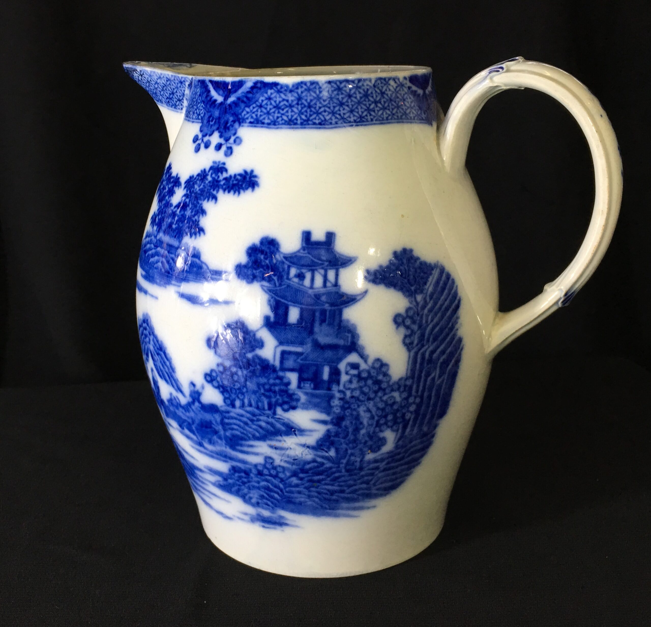 Large pearlware jug with ‘boy & buffalo’ pattern, C. 1790 -0