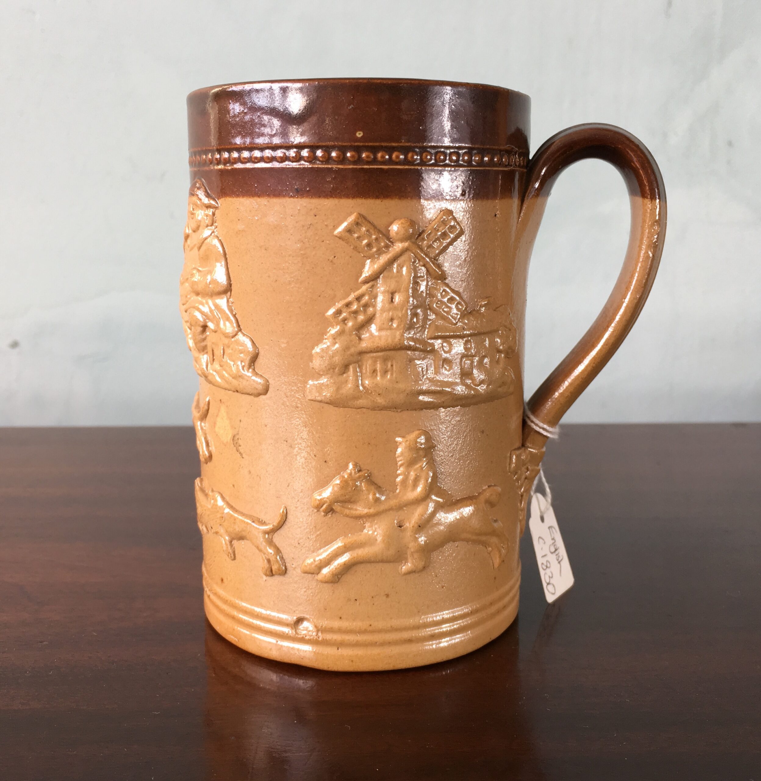 English stoneware sprigged tankard, c1830 -0