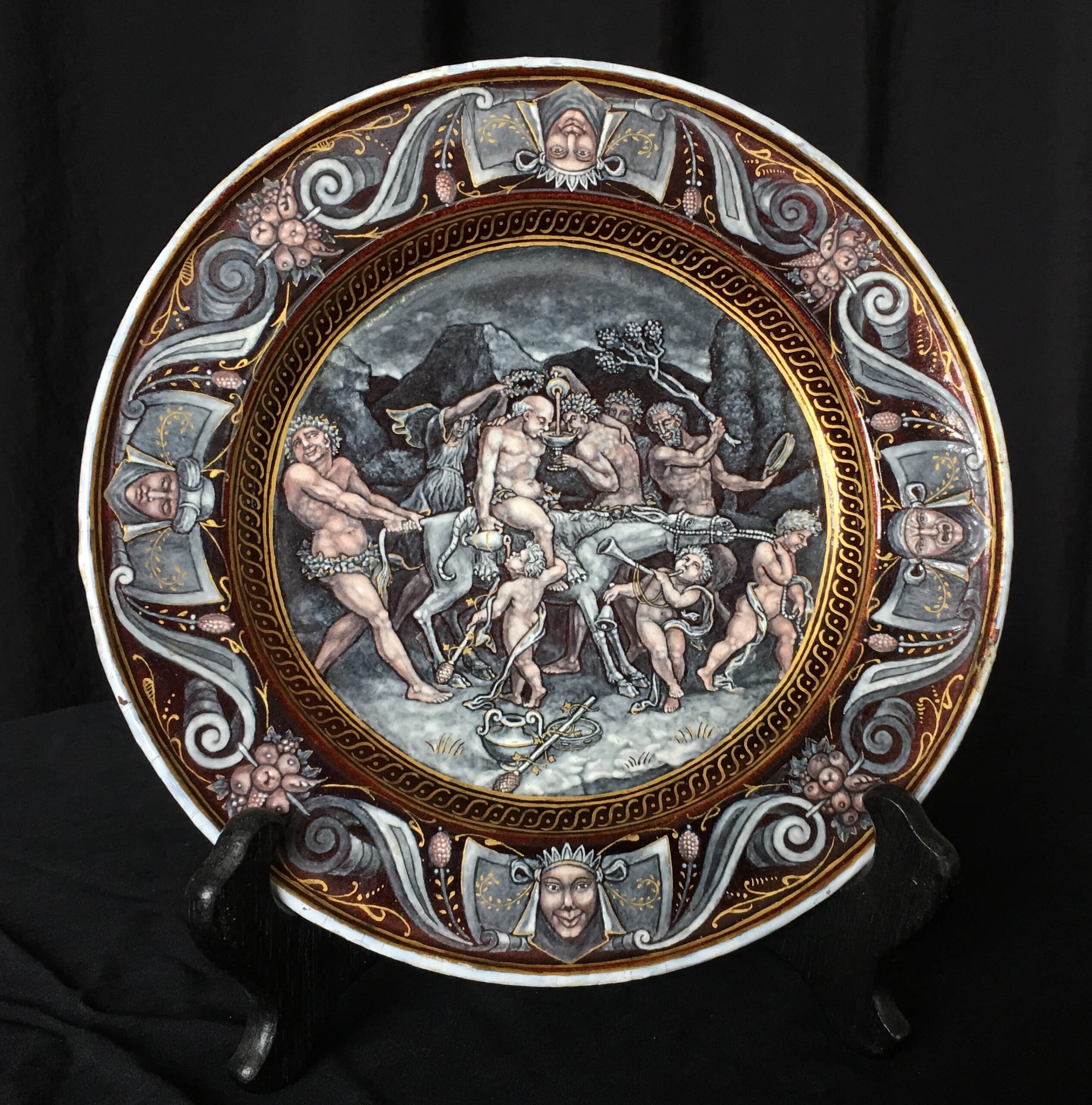 Limoges enamel plate, 'Silenious', 16th century style, 18th/19th century-0