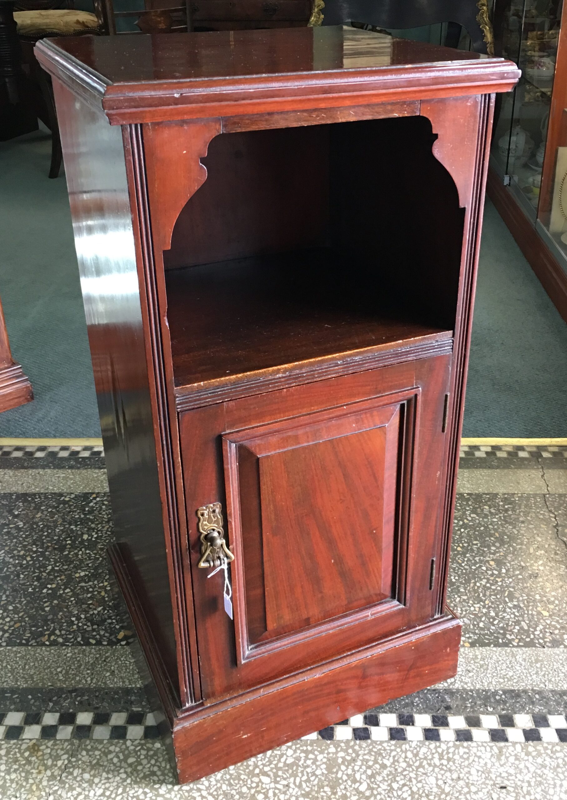 Victorian mahogany besdside cabinet, shelf & cupboard, c. 1890 -0