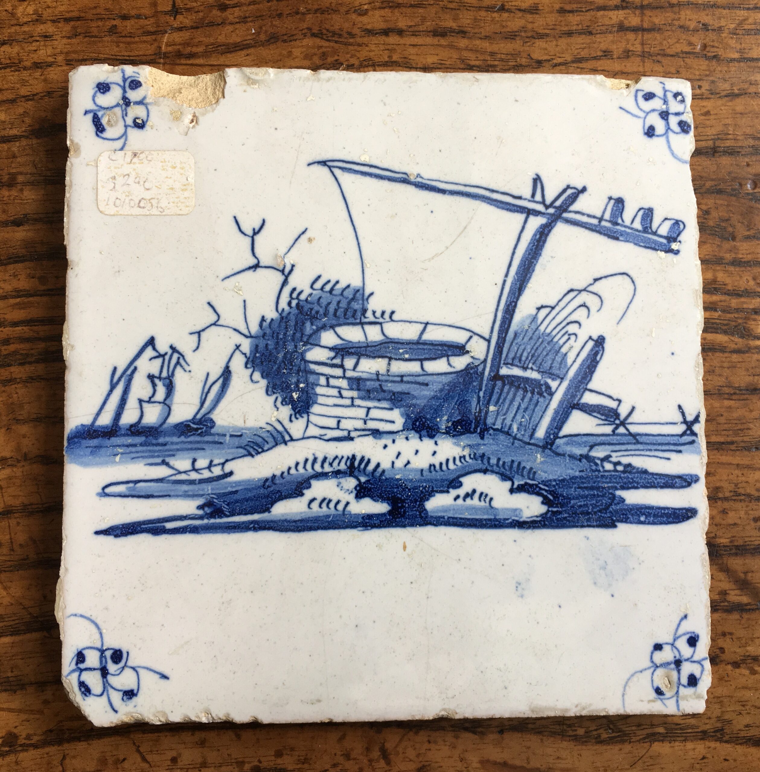 Dutch Delft tile - a well, C. 1700 -0