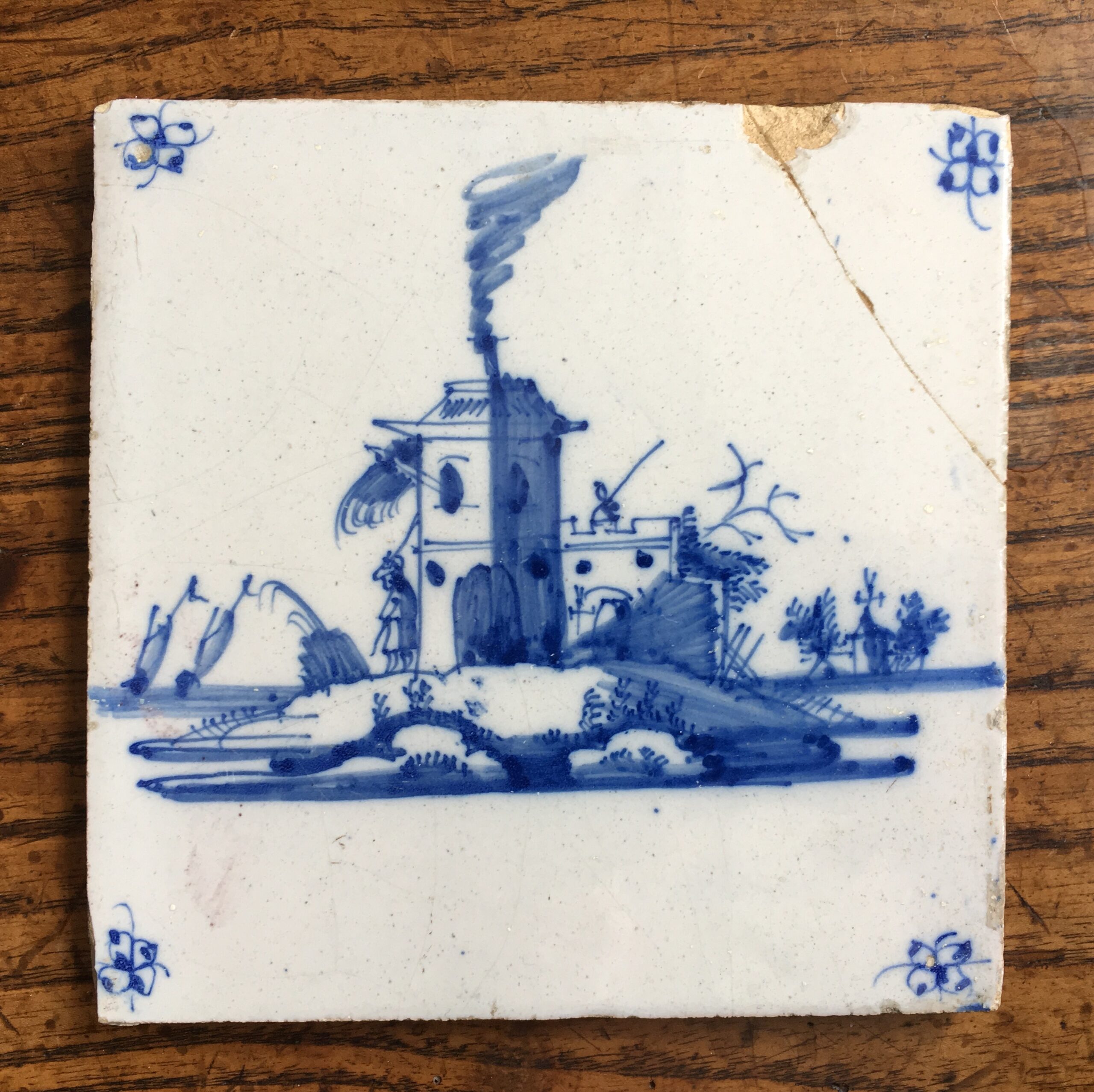 Dutch Delft tile - house, C. 1700 -0