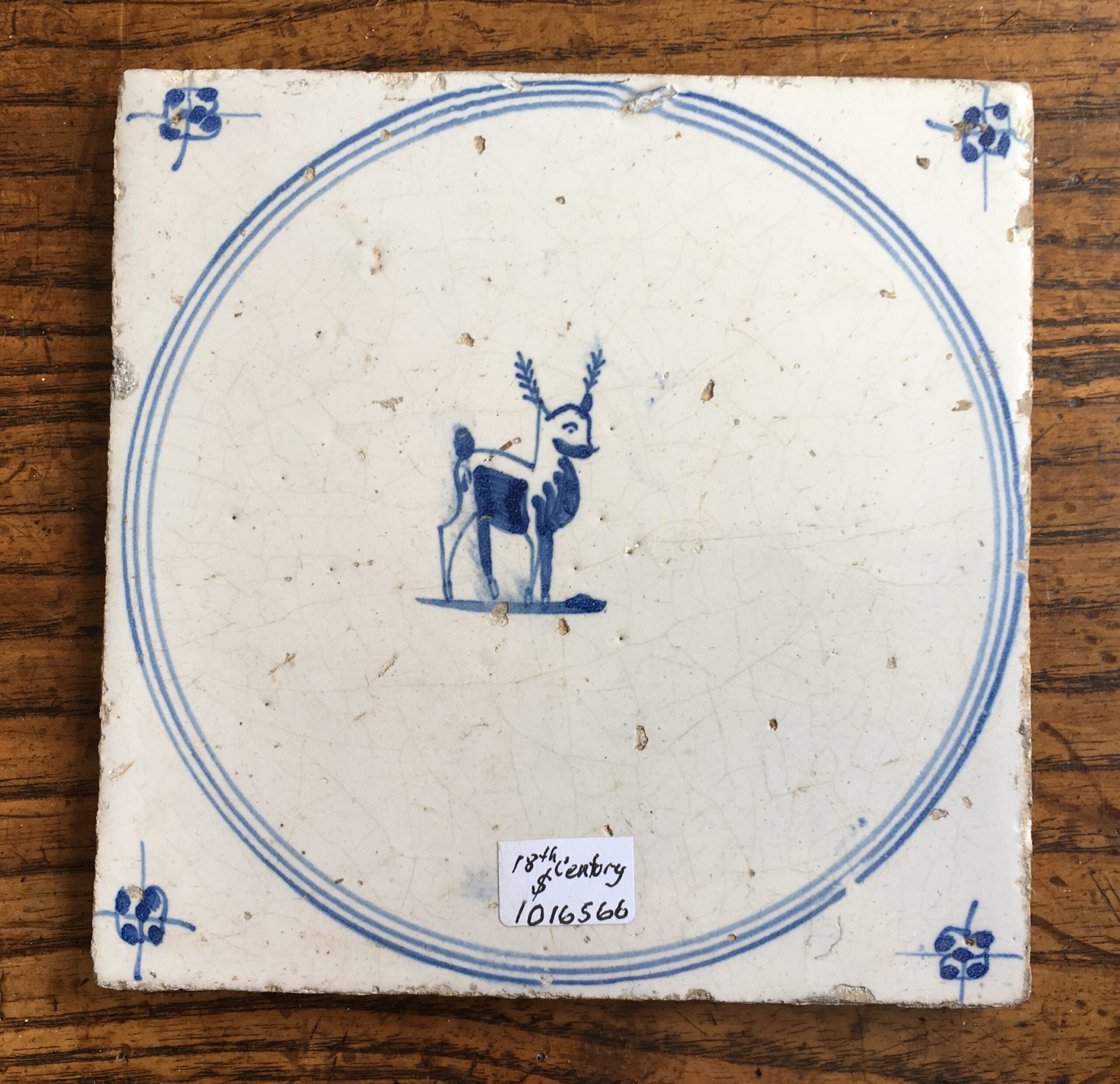 Dutch Delft tile, deer, 17th century. -0