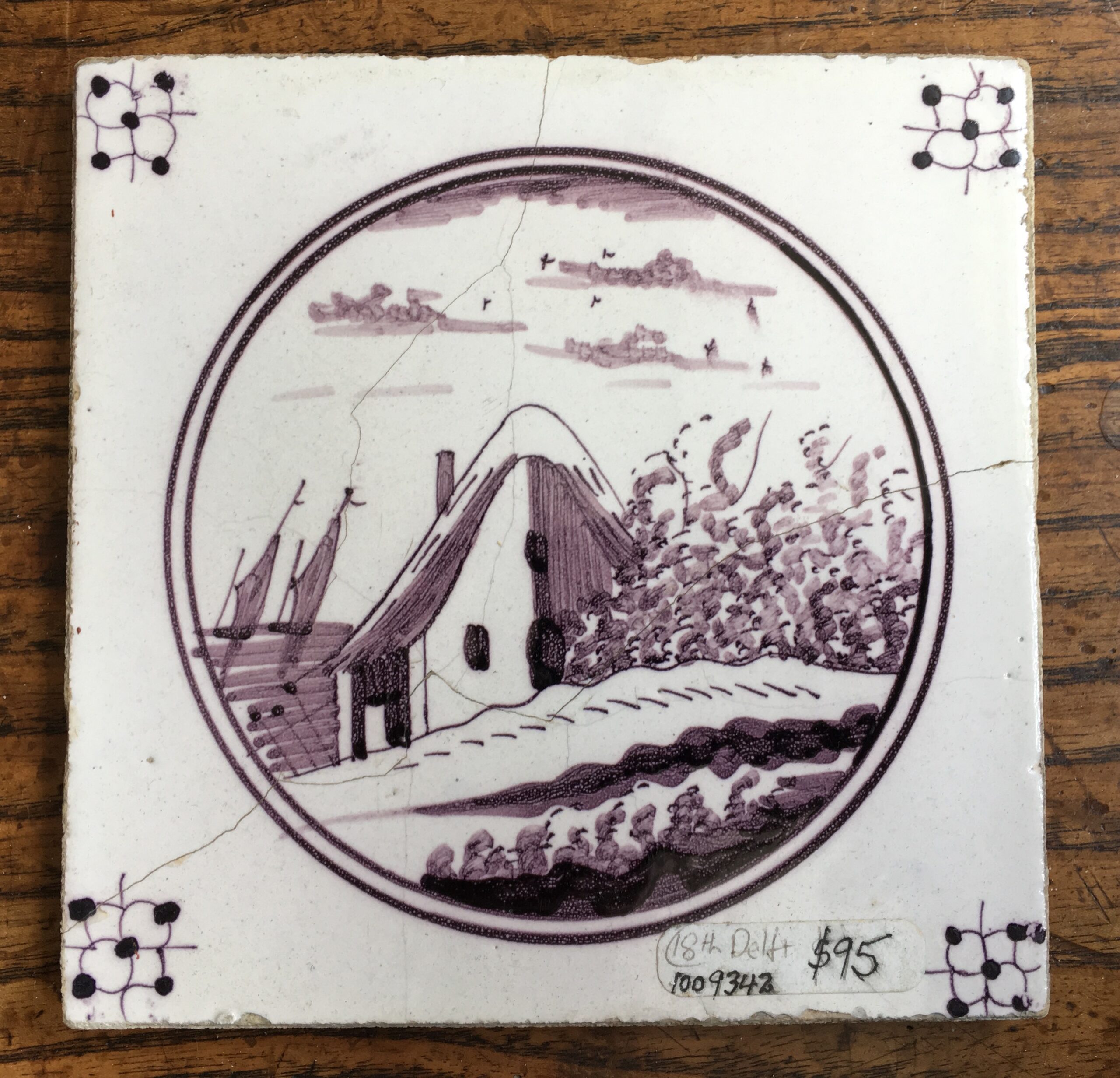 Delft Manganese tile - coastal scene, 18th century -0