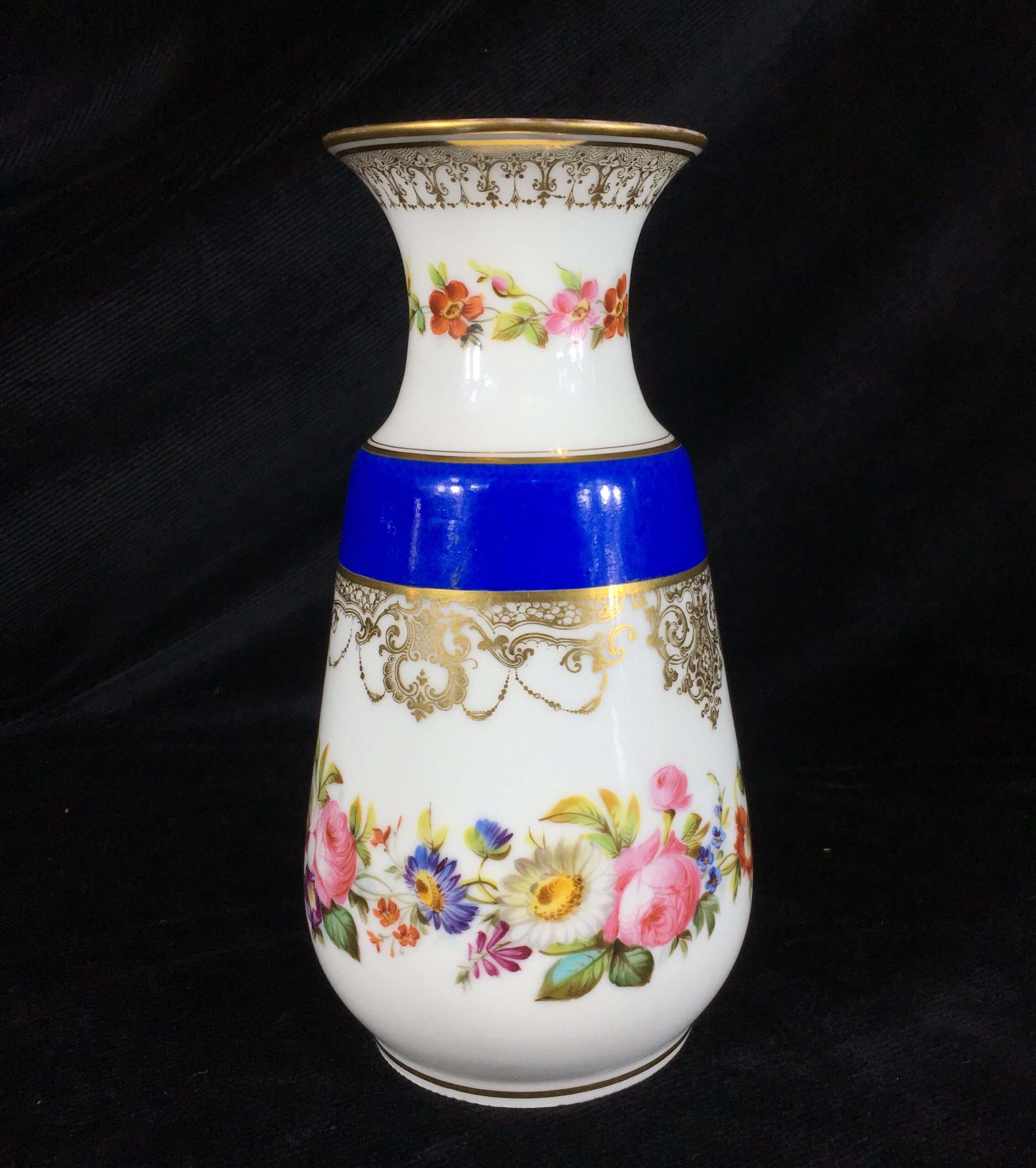 Limoges porcelain vase, painted with bands of flowers, c.1870-0