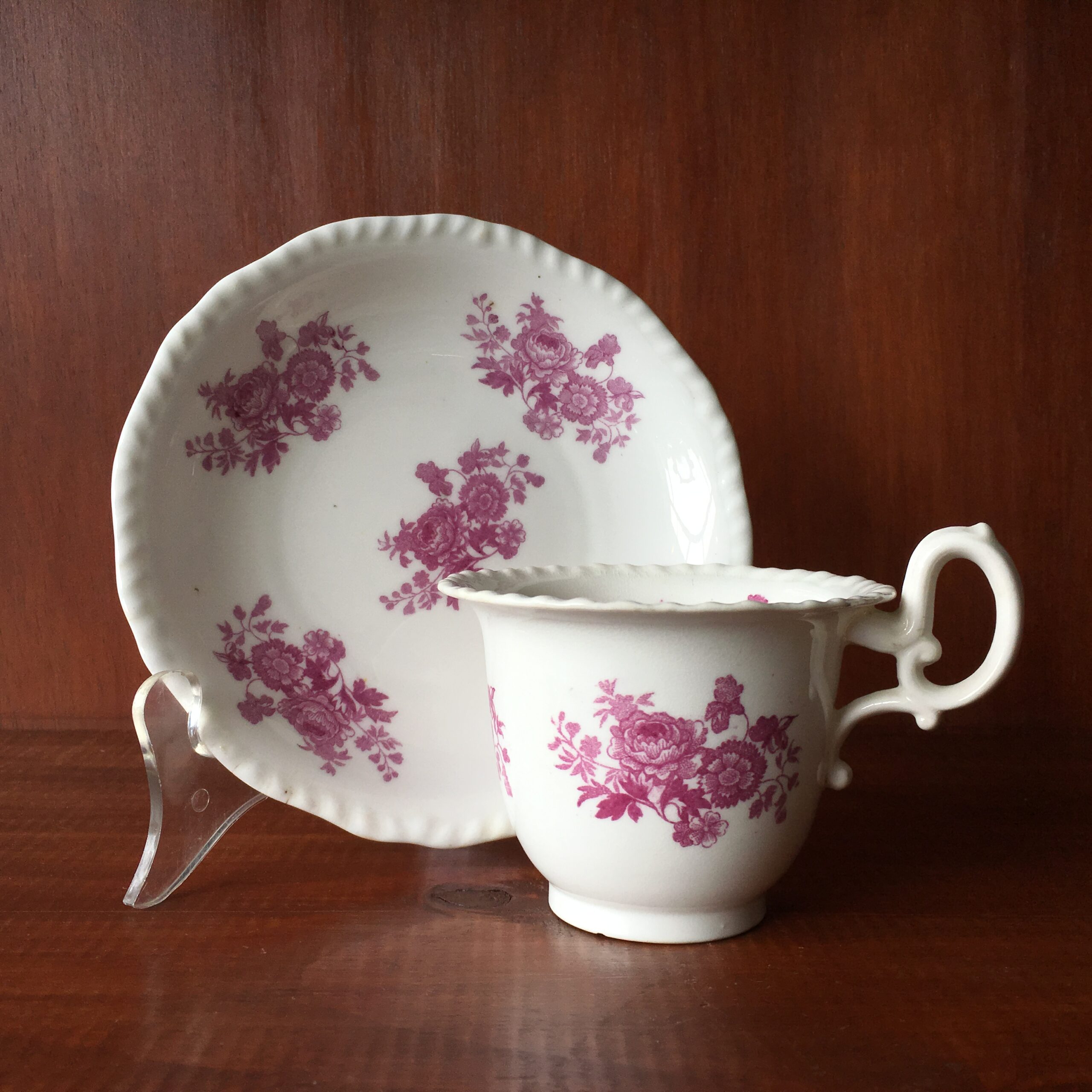 Daniel ‘Second Gadroon’ cup & saucer, puce print, C. 1826 -0