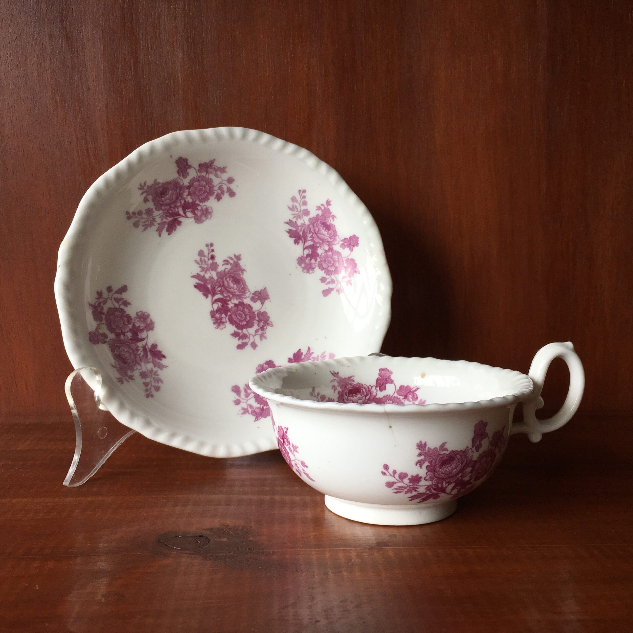 Daniel ‘Second Gadroon’ cup & saucer, puce print, C. 1826-0