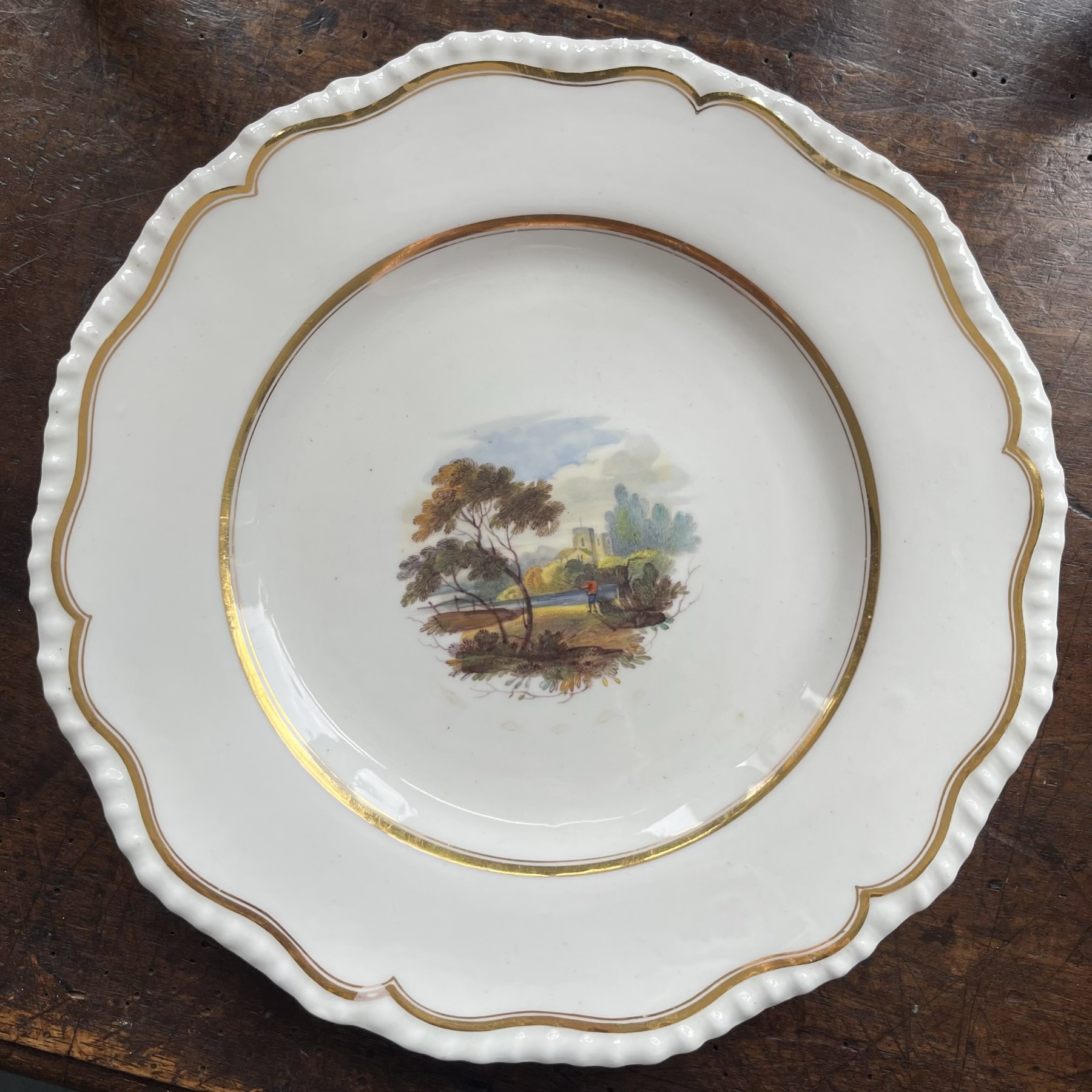 Ridgeway Plate, finely painted with figure in landscape, Circa 1820