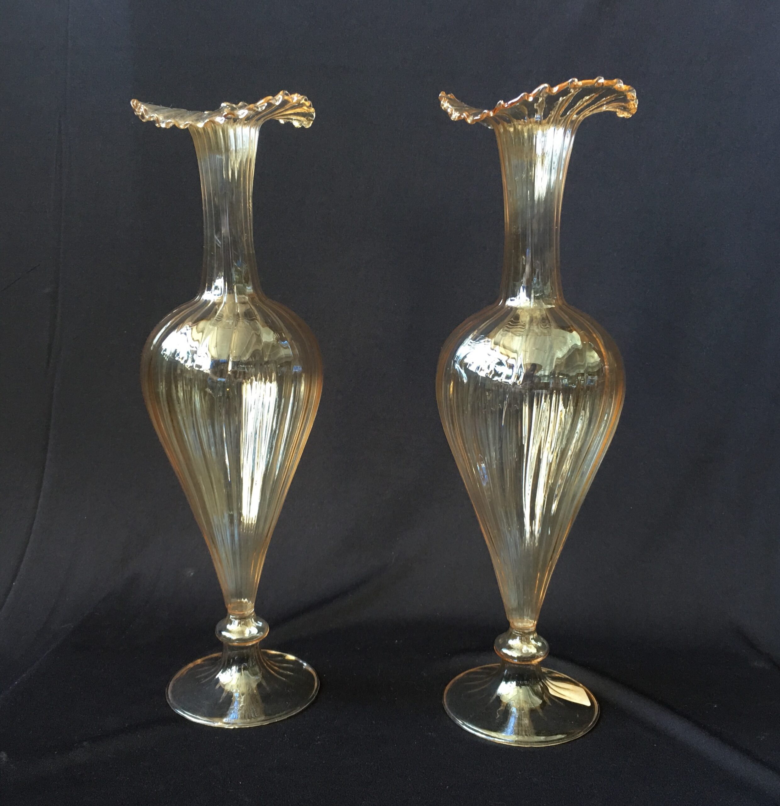 Elegant pair of tall clear glass vases, prob. Italian, circa 1900 -0