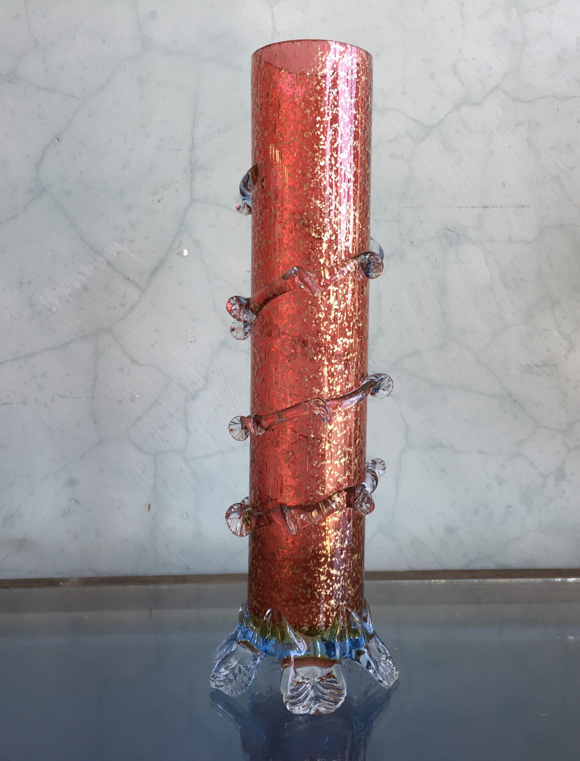 Tall cylinder ruby vase with gold inclusions, c. 1890 -0