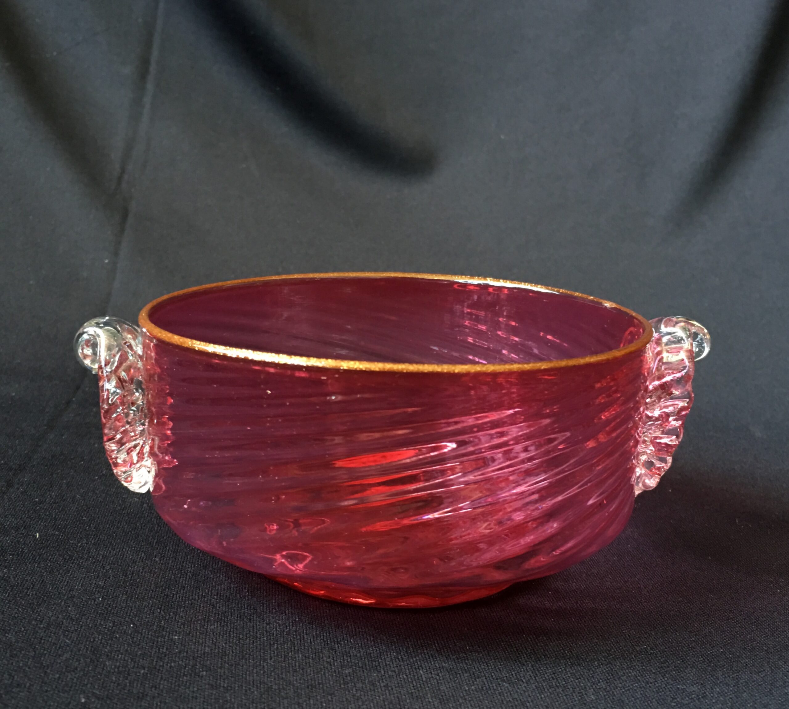 Victorian Ruby moulded bowl with clear handles. C.1885-0