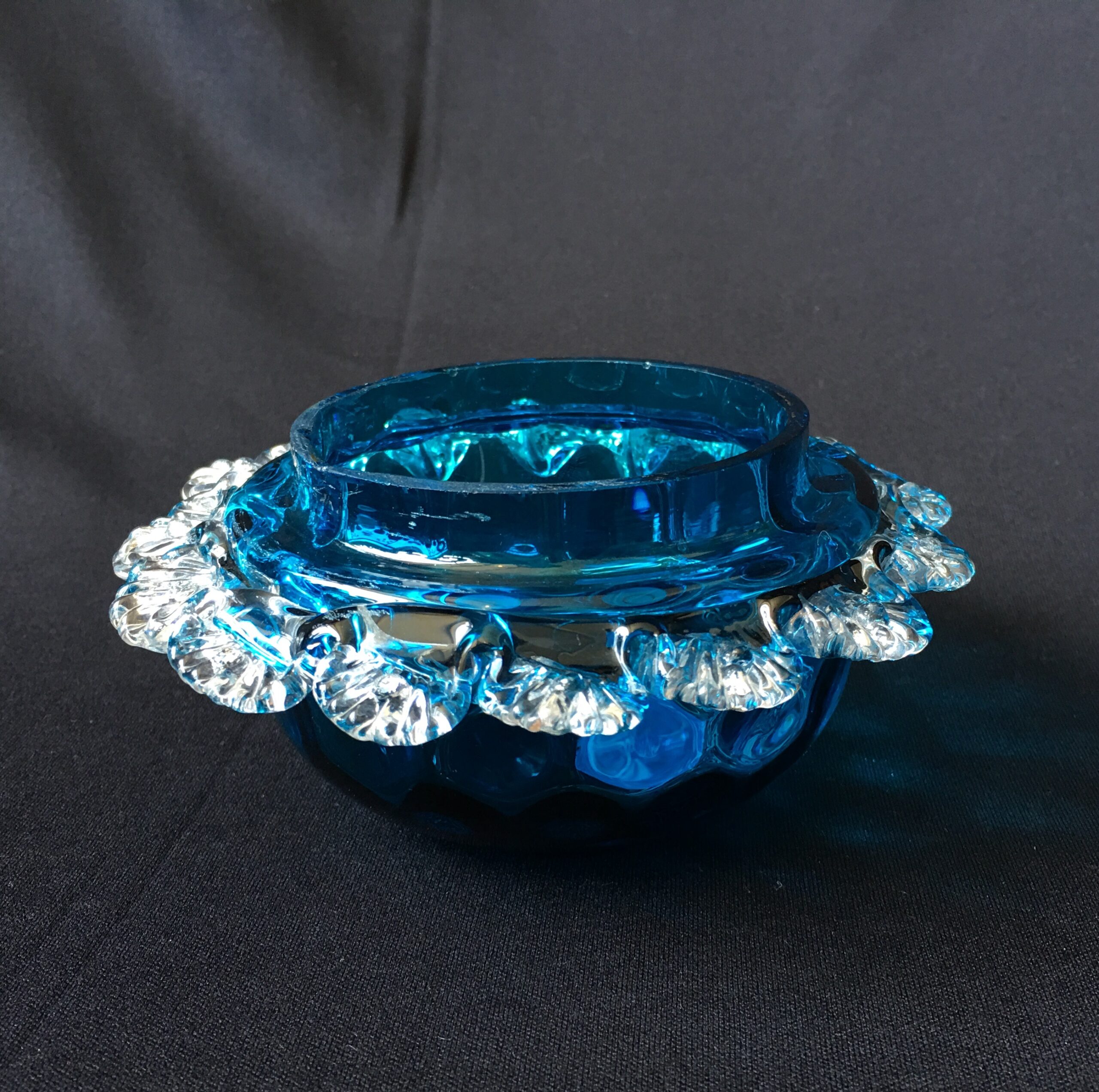 Victorian Blue bowl with clear glass frill, circa 1880-0