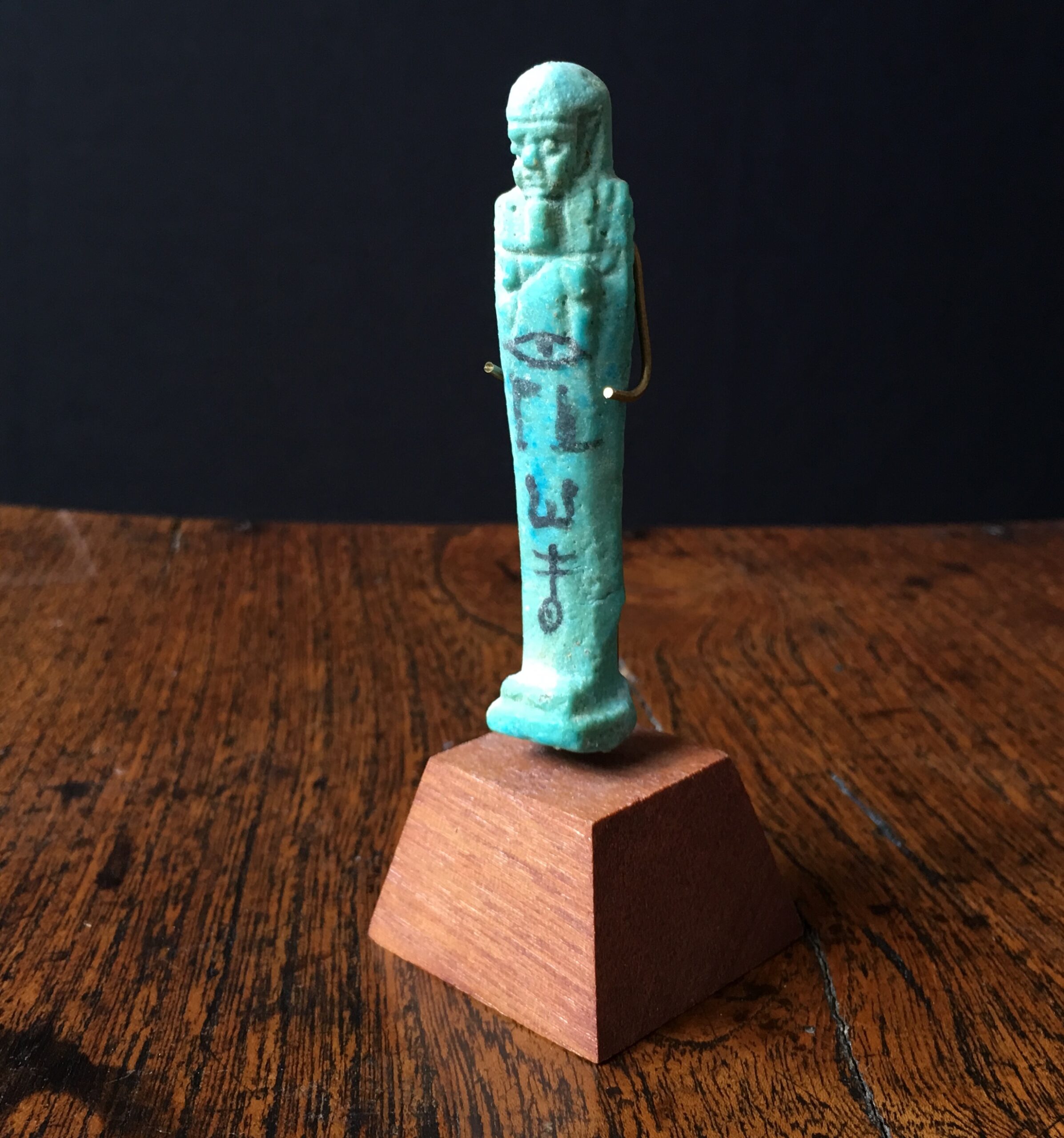 Egyptian shabti figure in pale green faience, inscribed, late period, 700-300 BC-0