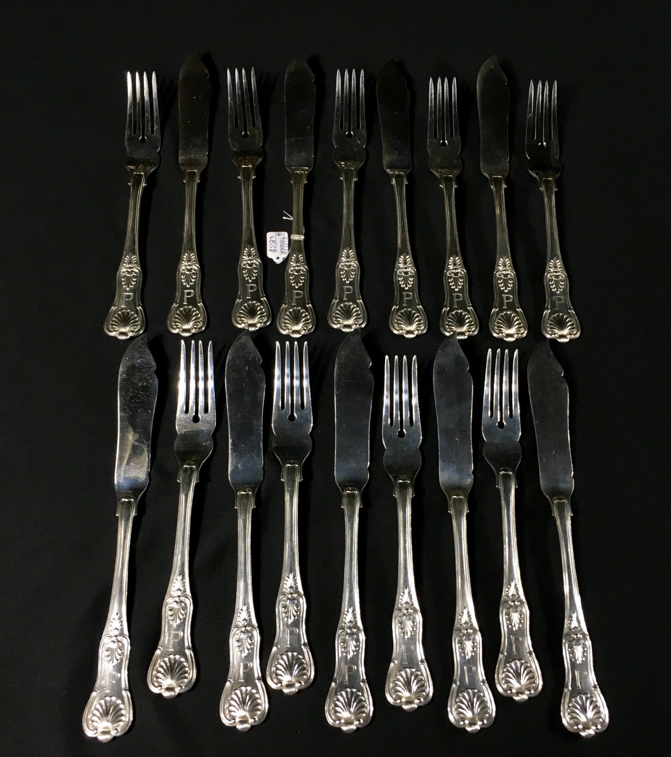 Kings Pattern .800 Silver knives & forks, setting for 9, German c.1900 (18pc)-0