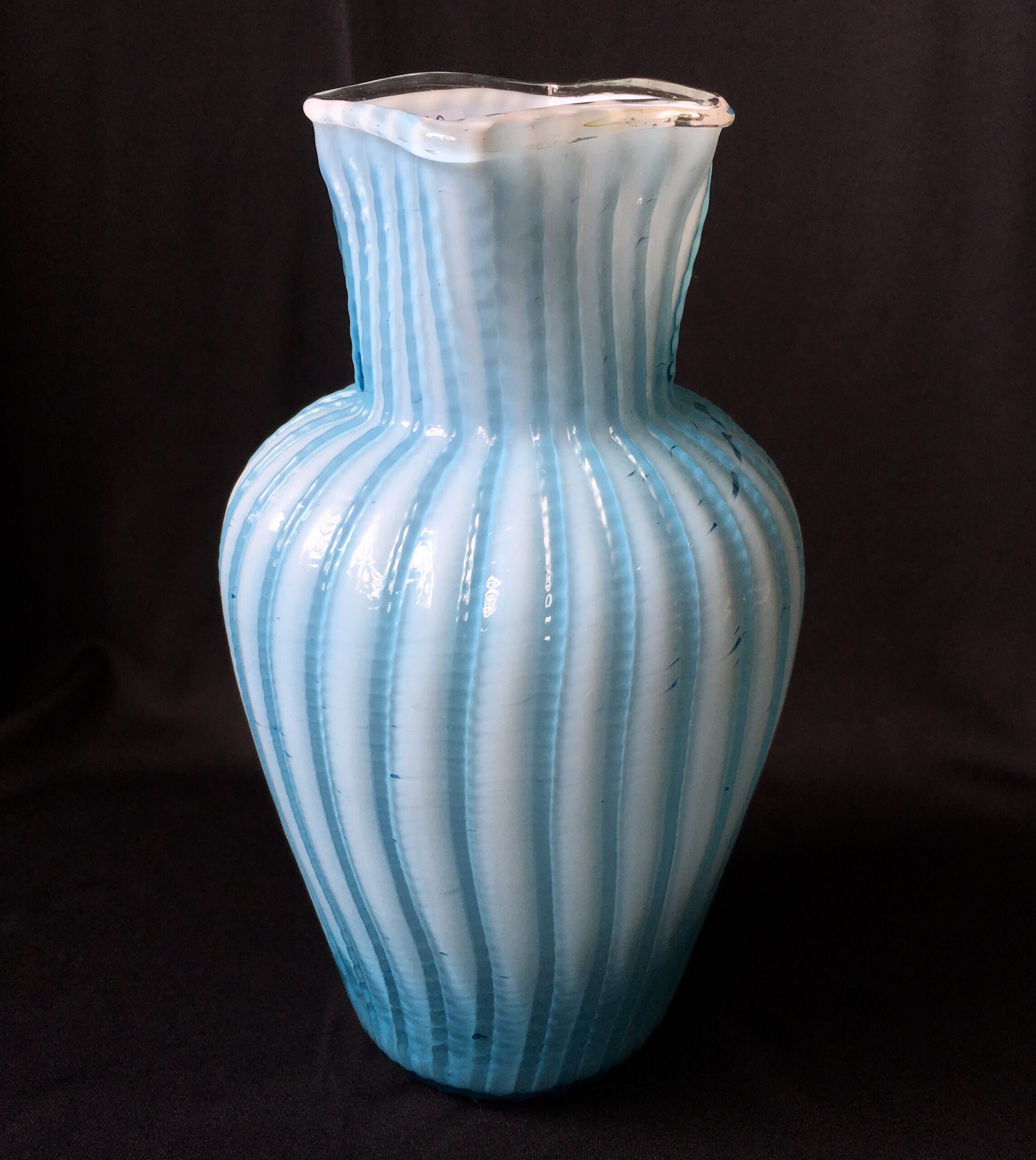 English blue statin glass vase with square neck, c.1890 -0