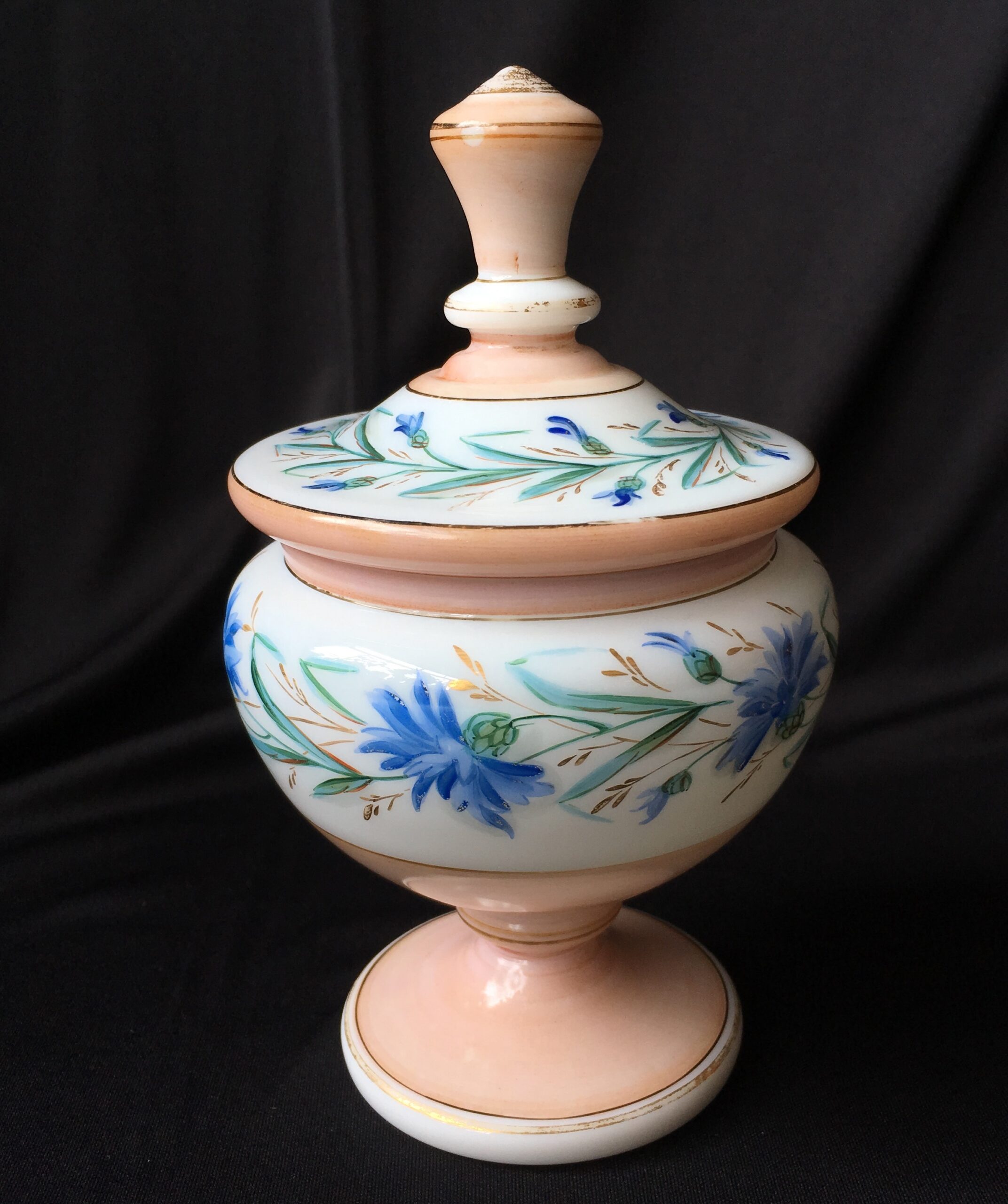 Victorian milk glass covered dish, cornflower pattern, c.1890-0