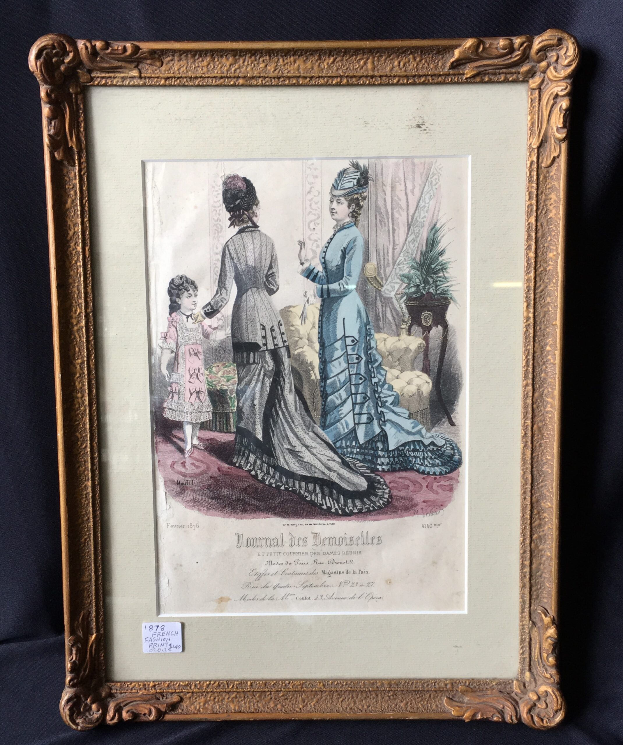 French fashion print, "Journal Des Demoiselles" (The Ladies' Magazine), dated 1878-0