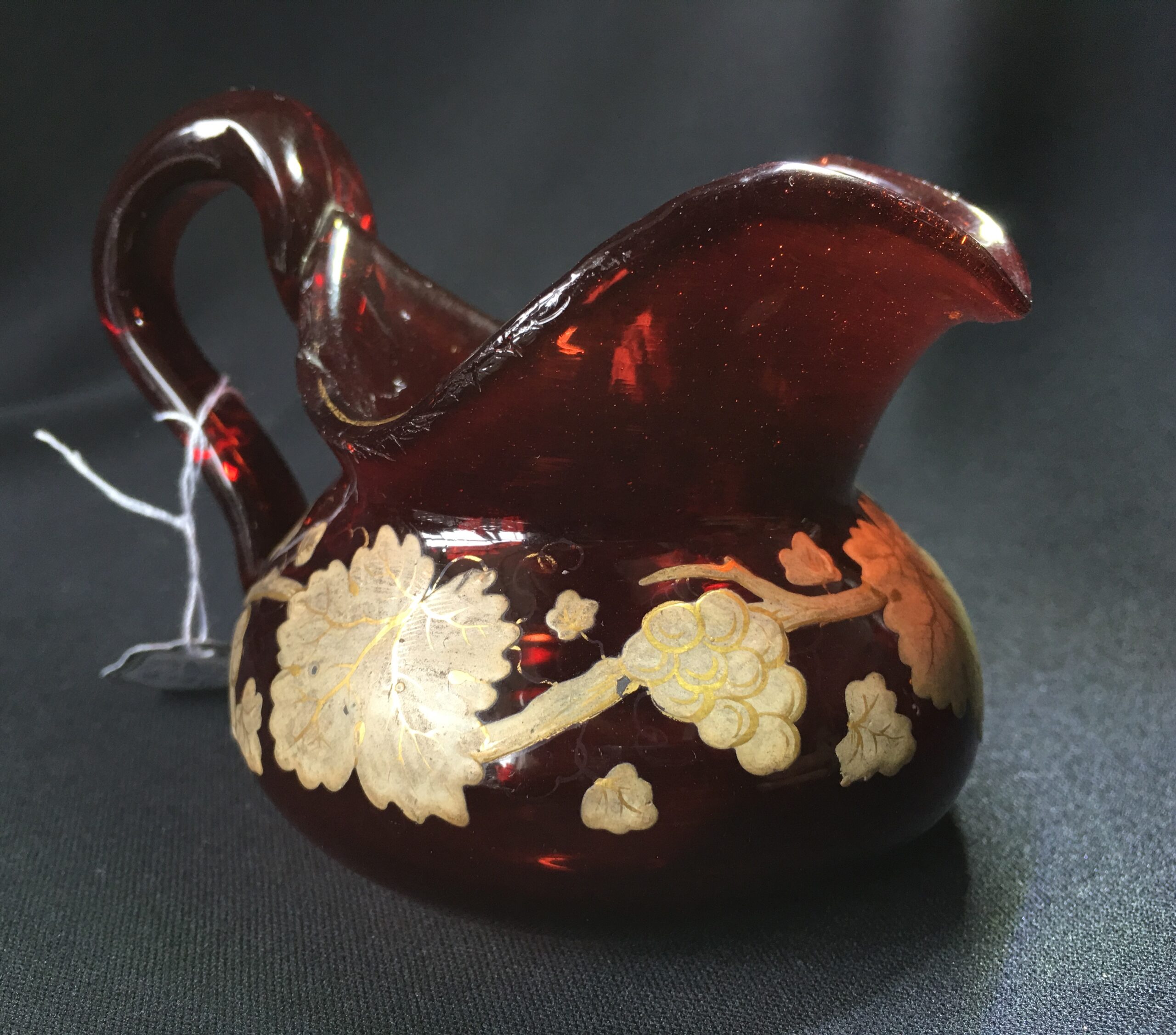 Ruby glass jug with gilt fruiting vine, circa 1845-0