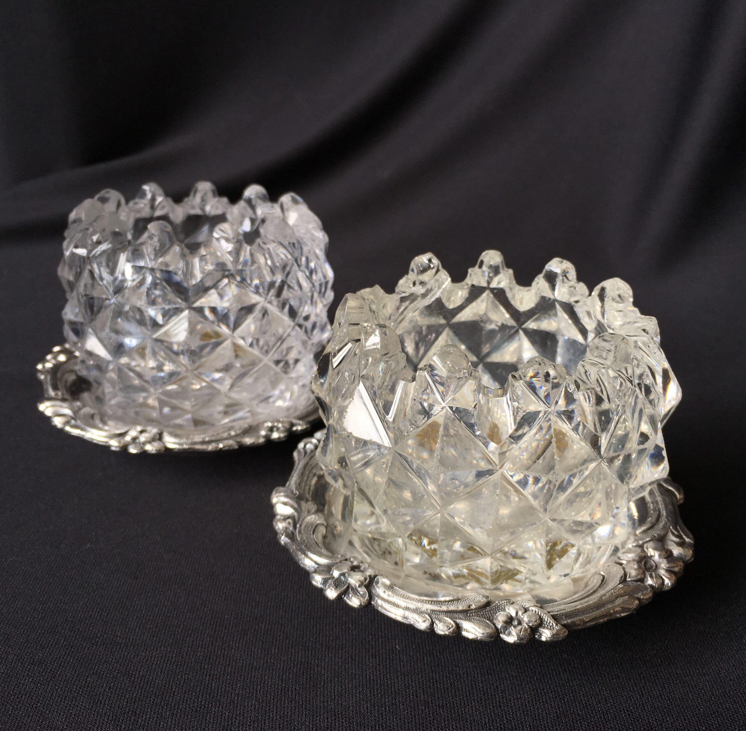 Pair of Old Sheffield Plate & glass Georgian salts, circa 1820-0