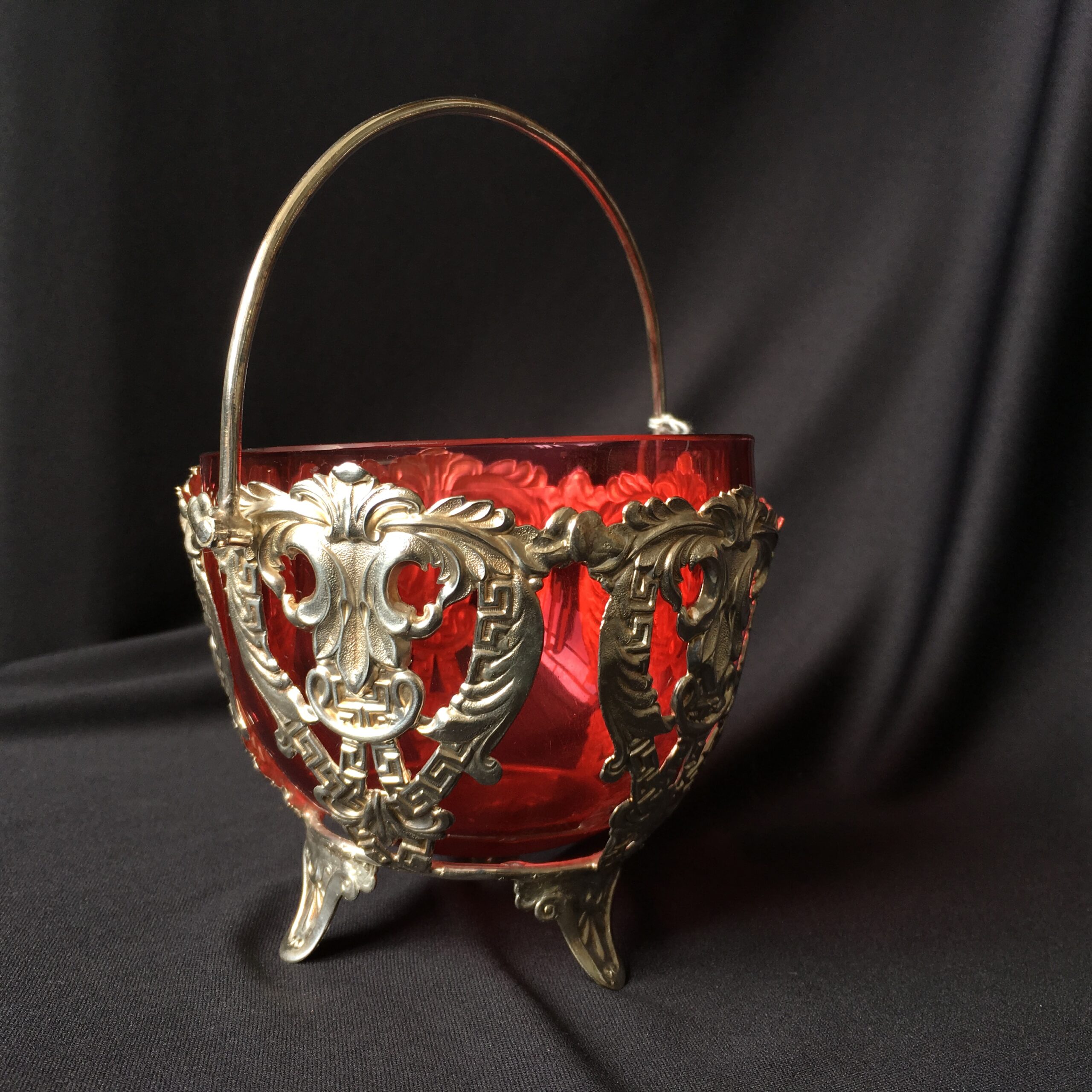 Ruby glass lined silver plate basket, 20th century-0