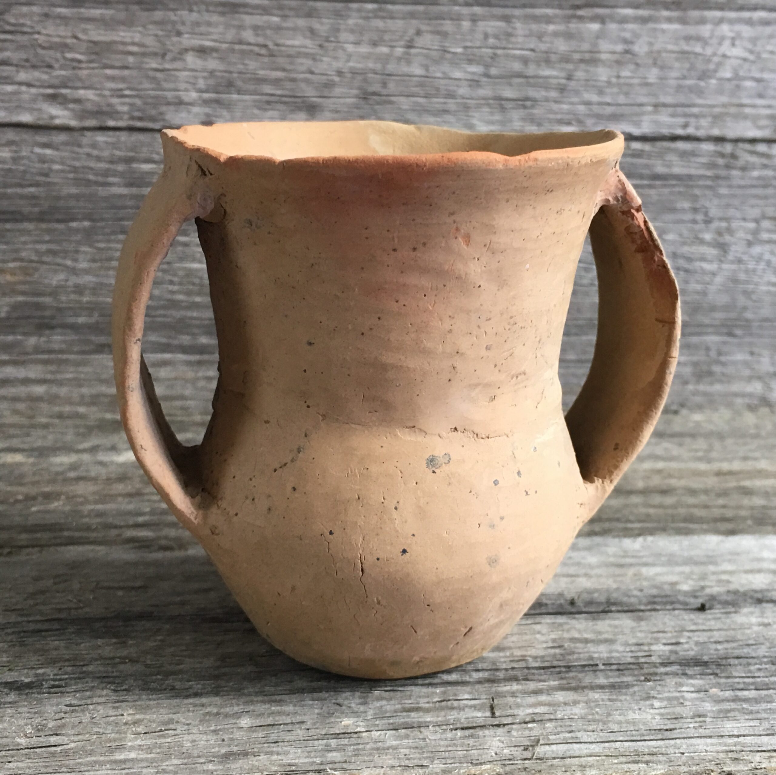 Chinese Neolithic pottery twin handled jar, 2,600 - 2,300 BC-0