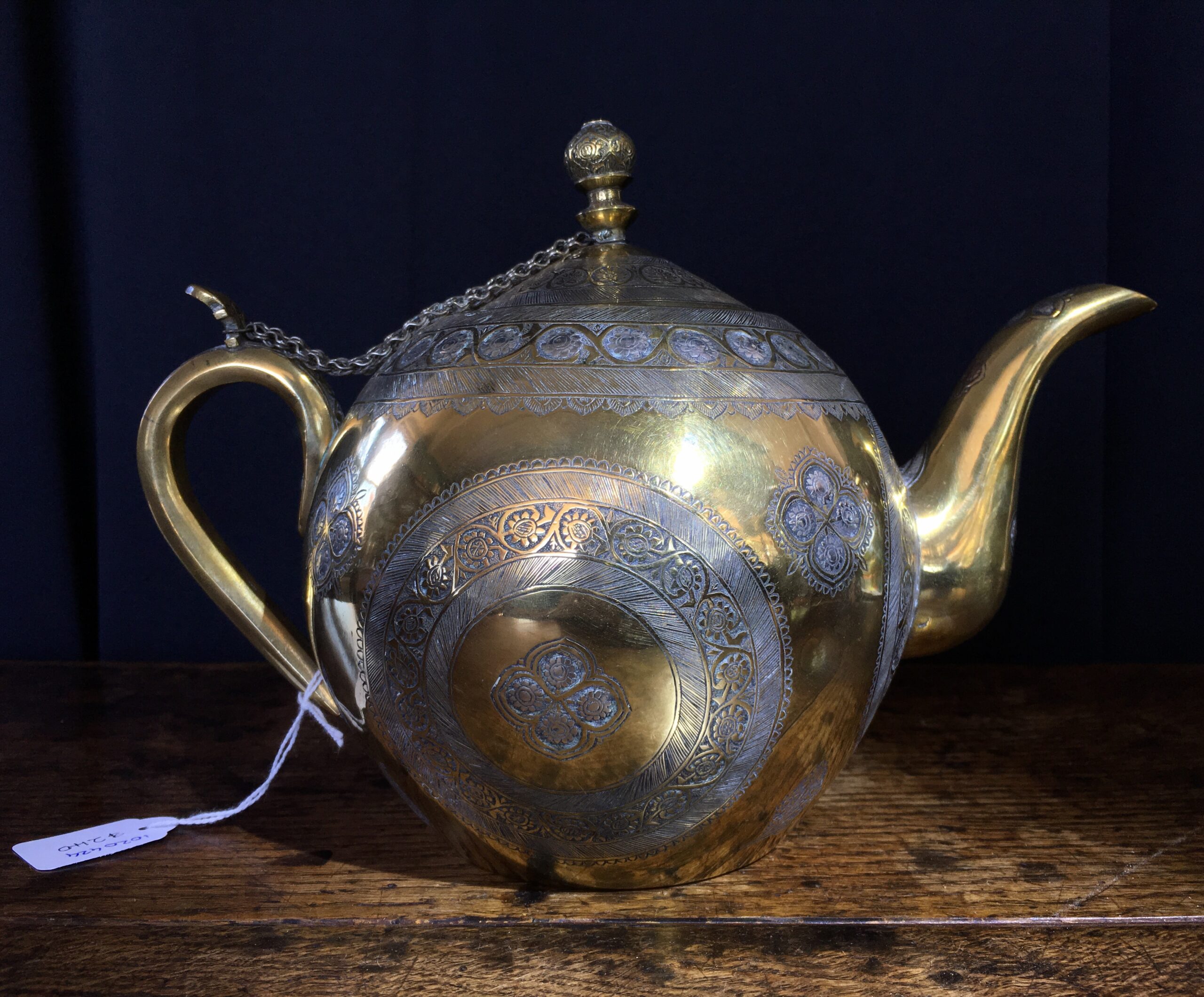 Damascus ware teapot, inlayed with silver, circa 1900 -0