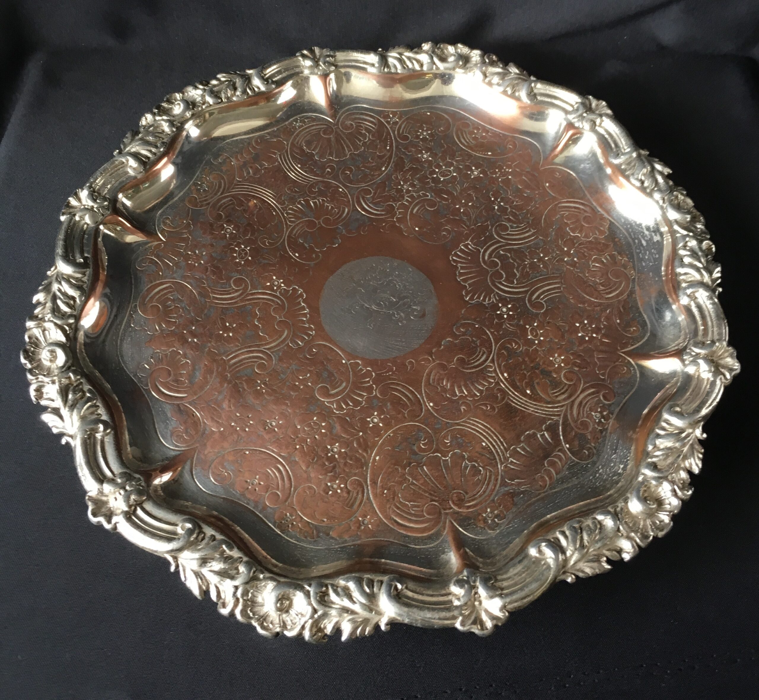 Old Sheffield plate tray, heavily engraved, c. 1820-0