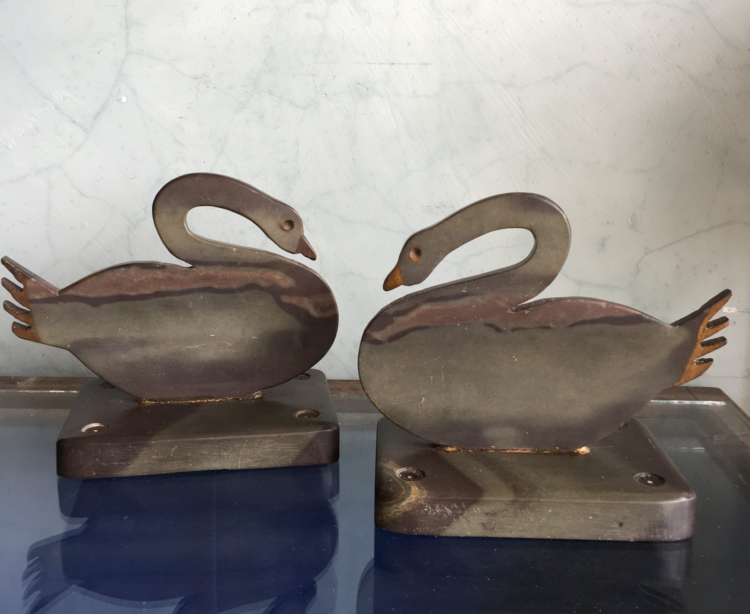 Pair of slate ducks, hand painted highlights c. 1880 -0