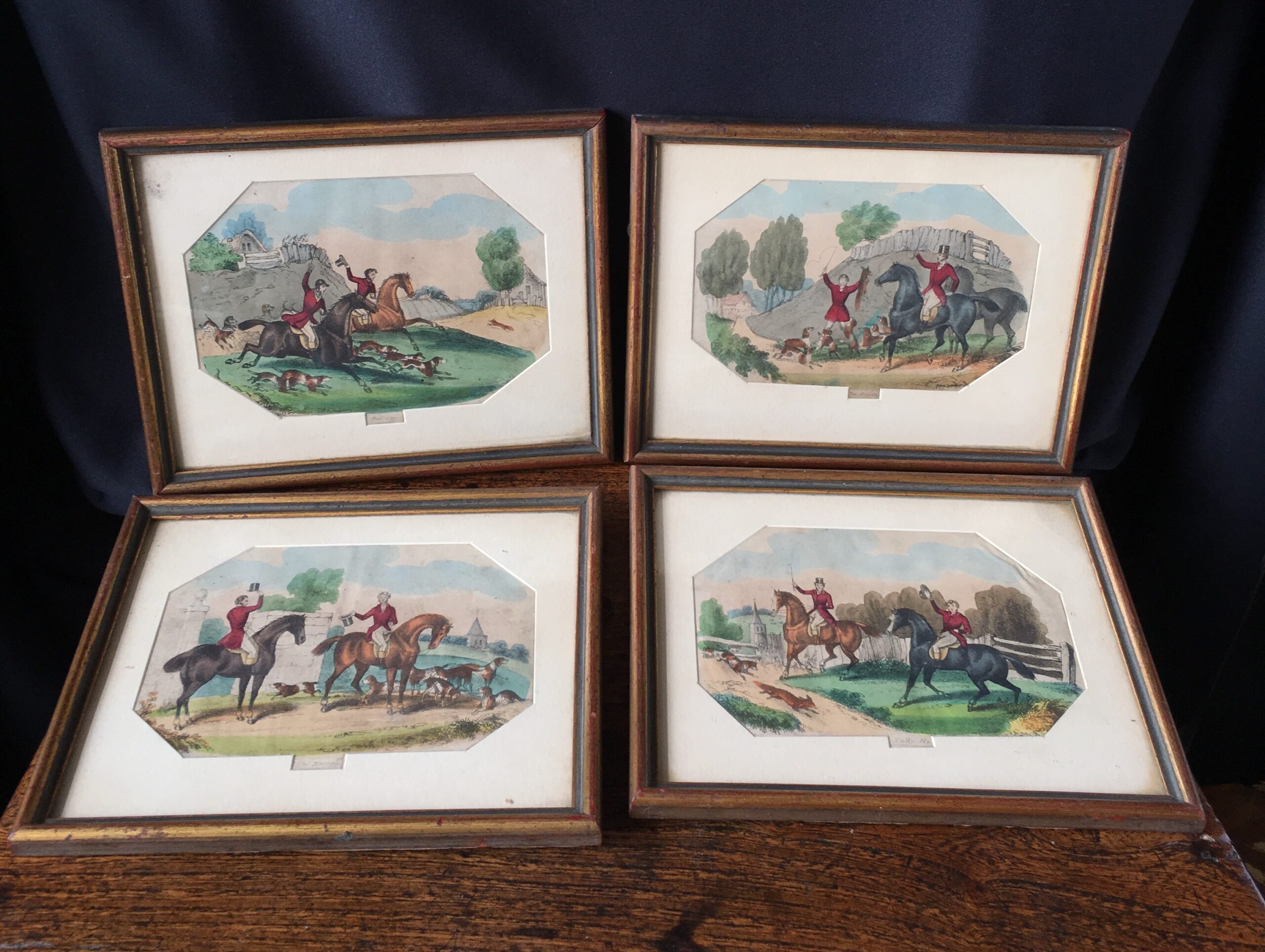 Set of four hand coloured prints, The Hunt, early 19th century-0