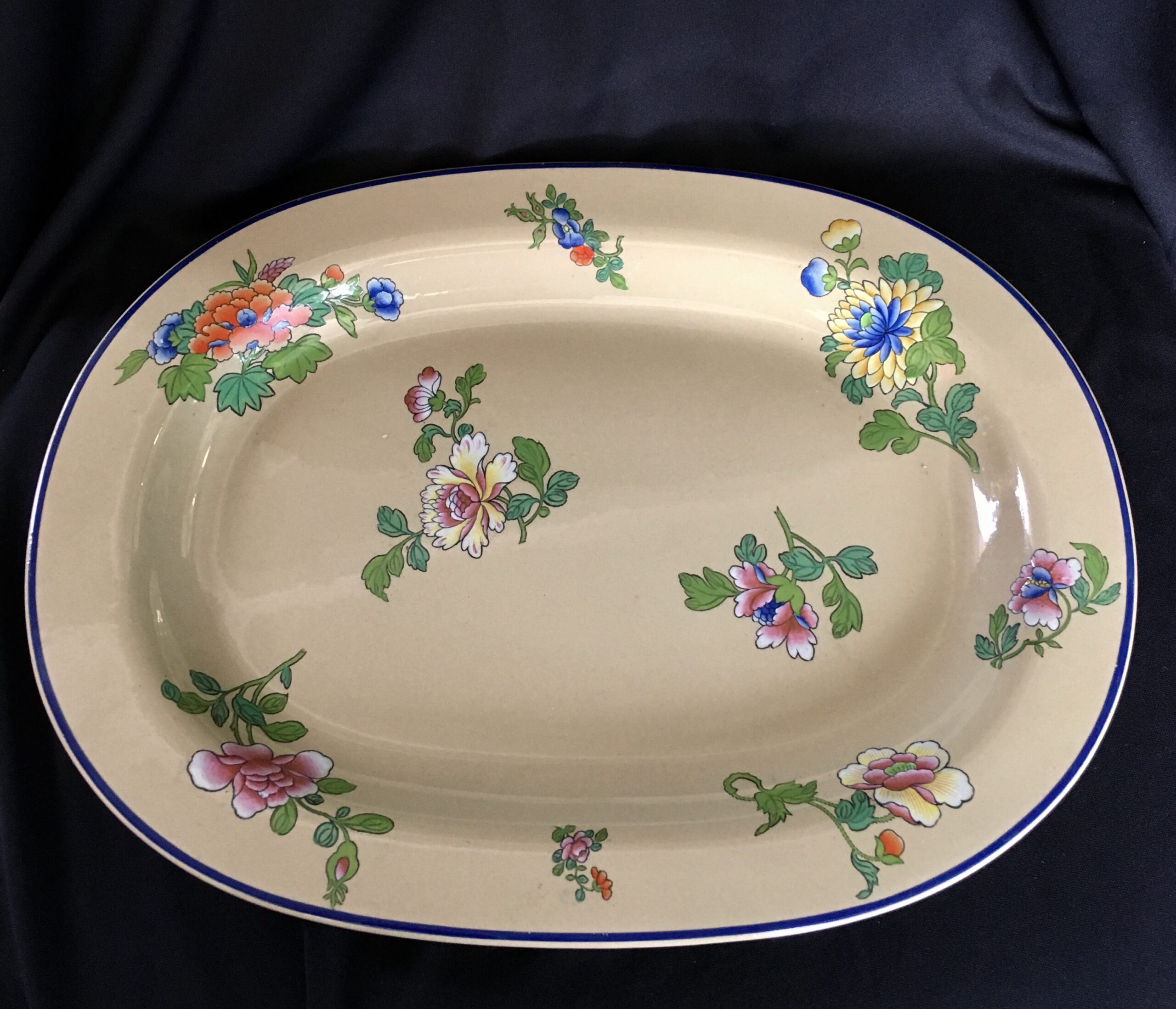 Wedgwood drabware meat platter, oriental flower pattern, c. 1810 -0