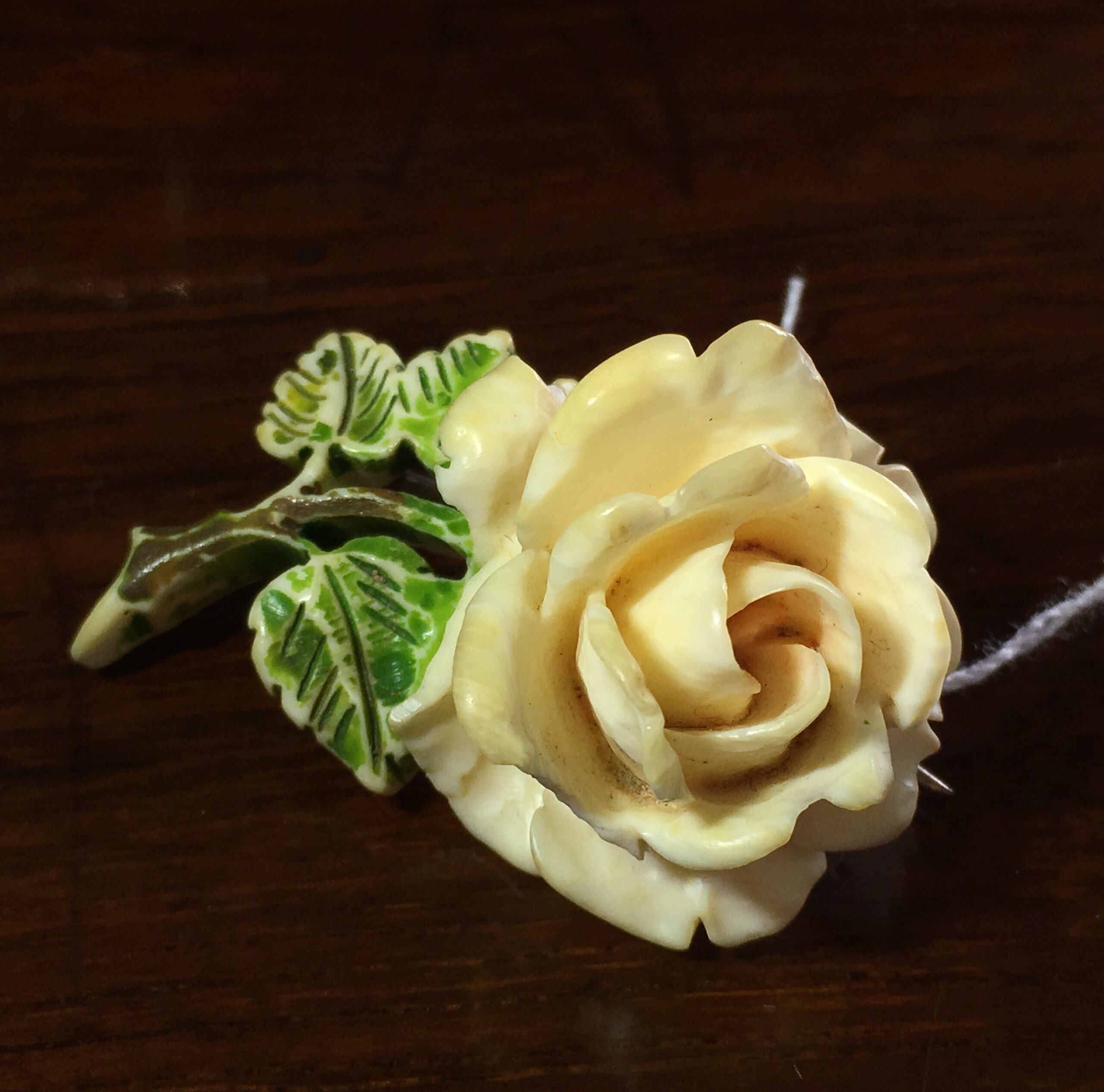 Ivory brooch - carving of a rose, c. 1920-0