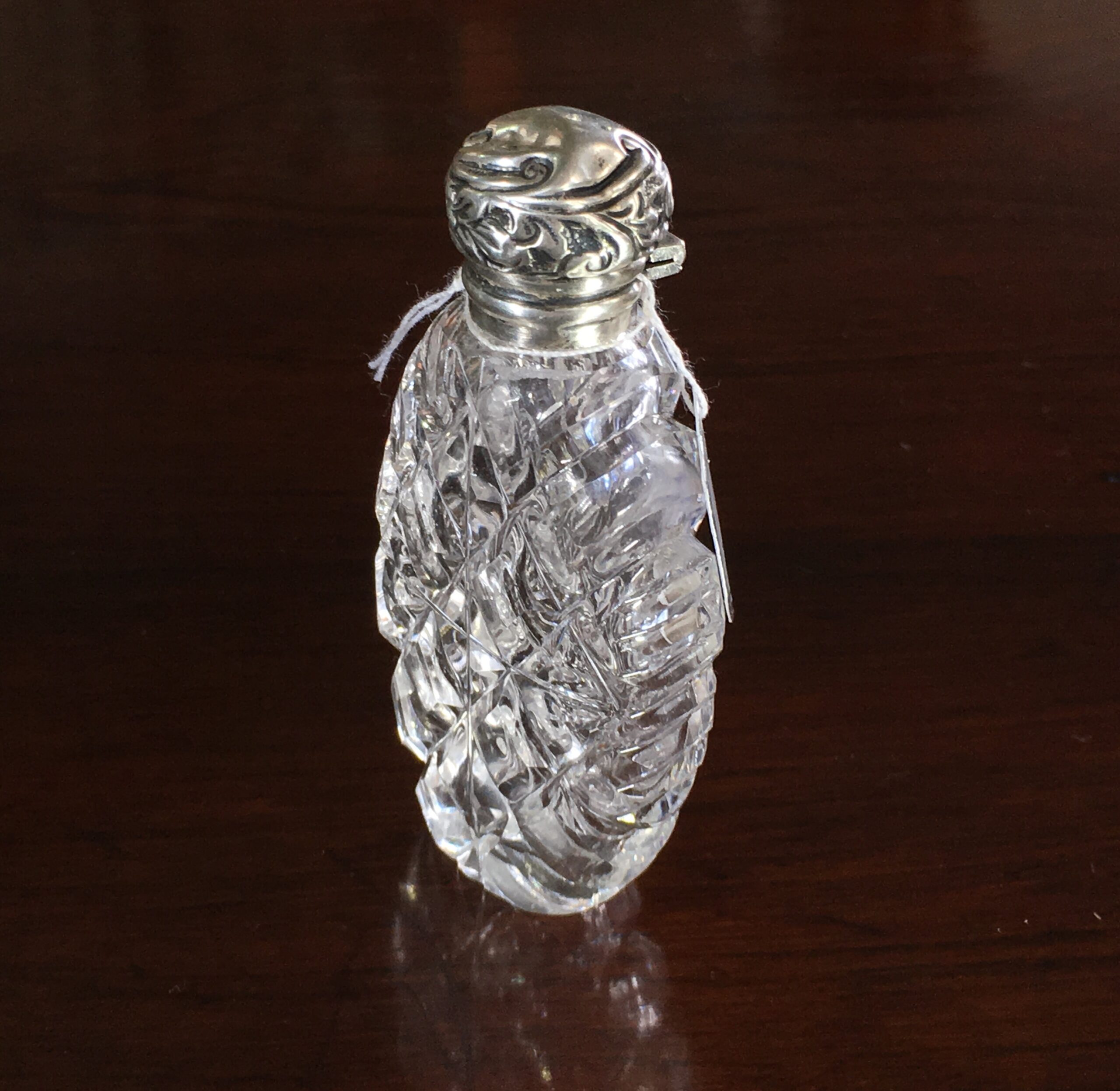 Sterling Silver mounted cut crystal perfume bottle, Birmingham 1876-0