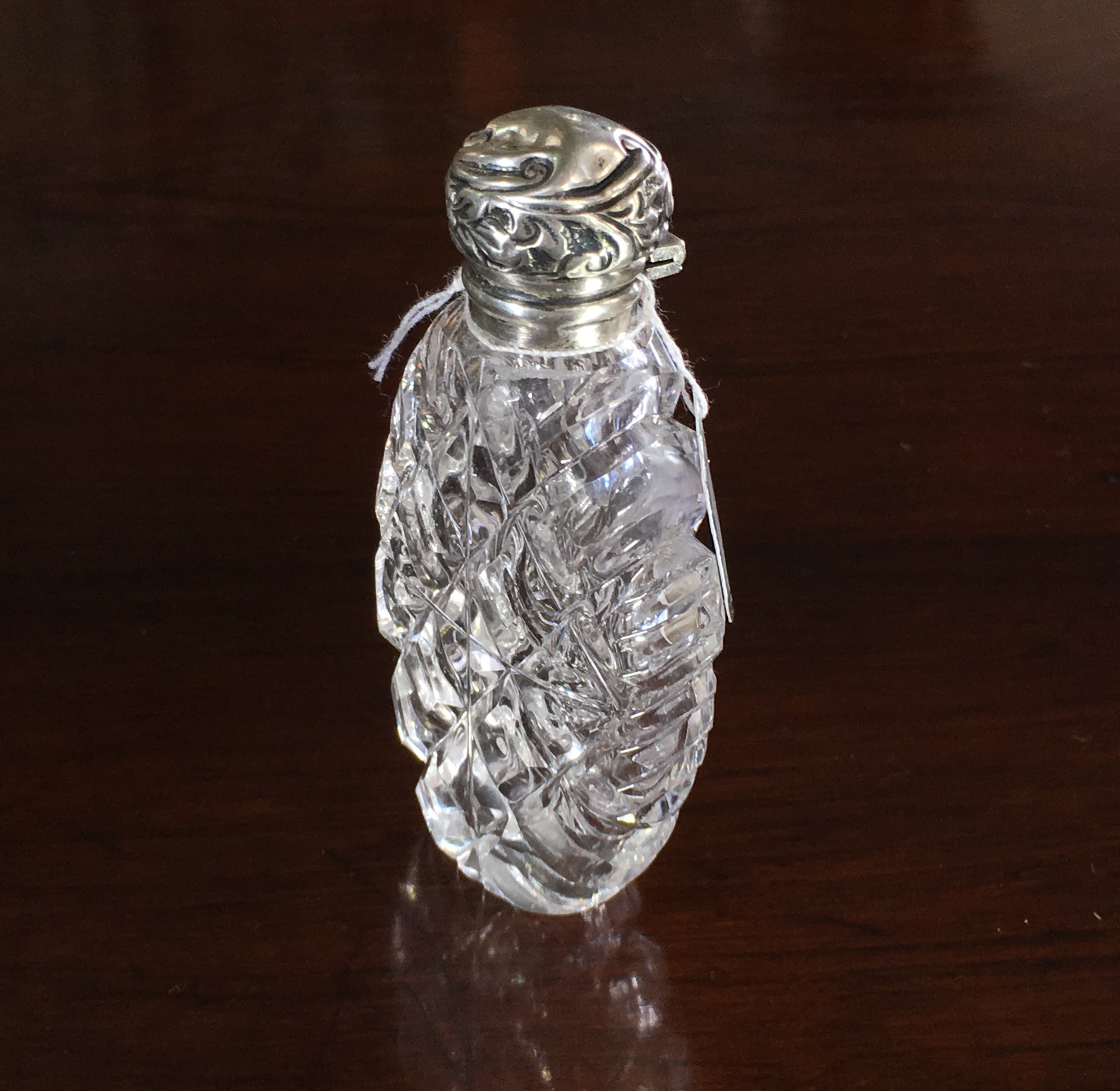 Sterling Silver mounted cut crystal perfume bottle, Birmingham 1876