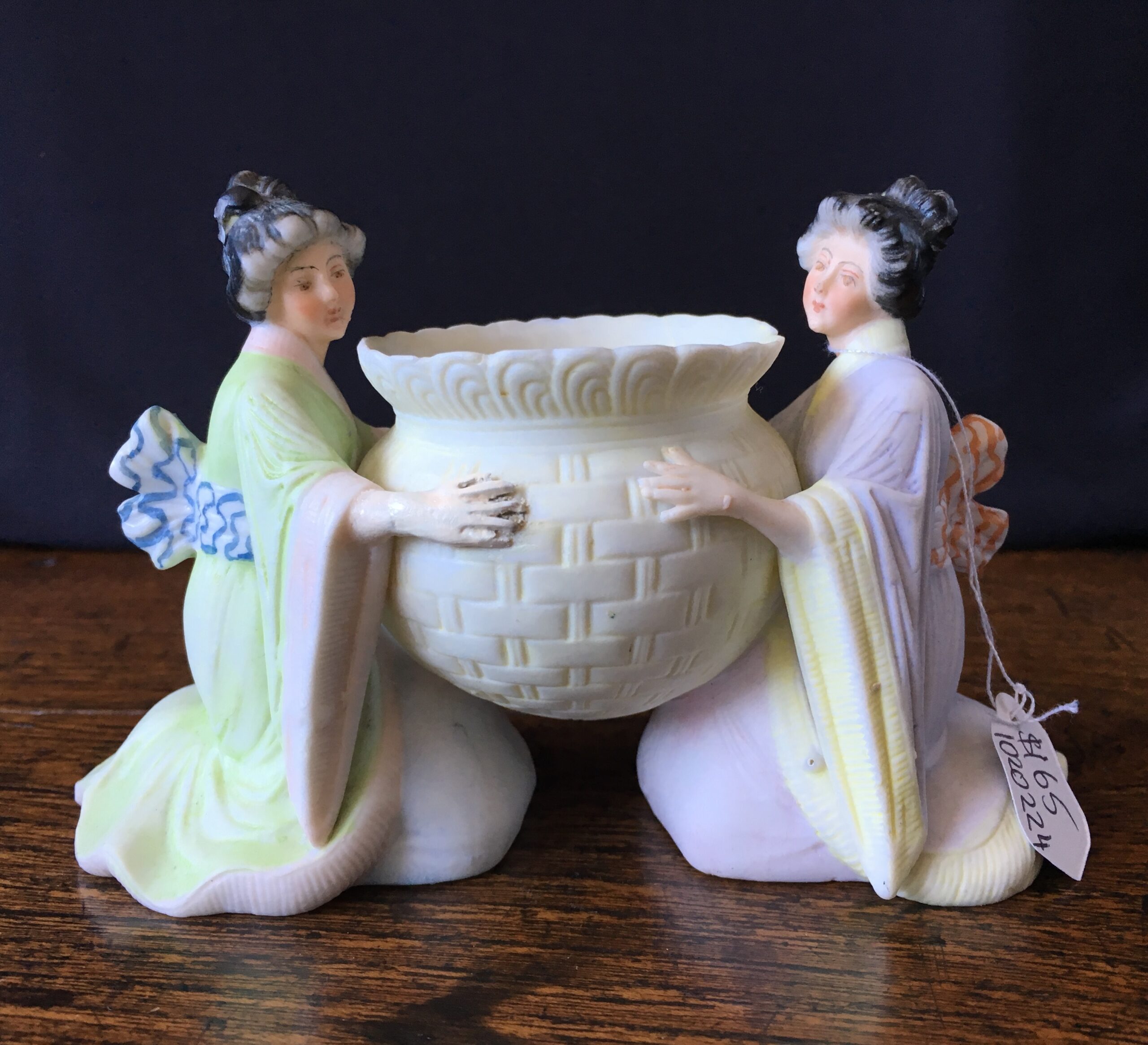 German bisque 'Japanesque' vase, ladies with a basket, c. 1885-0