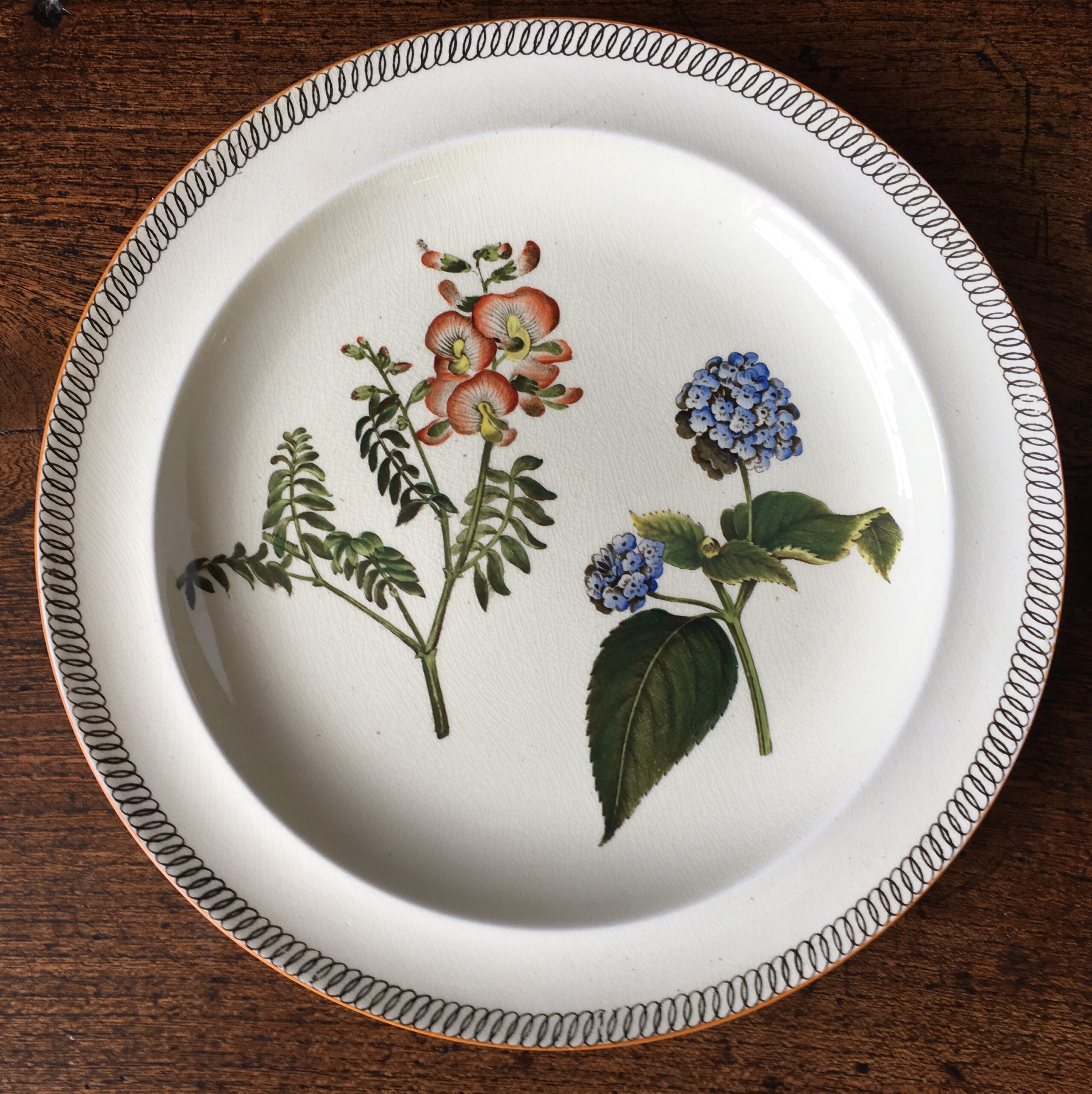 Wedgwood creamware plate, botanical prints, c. 1880-0