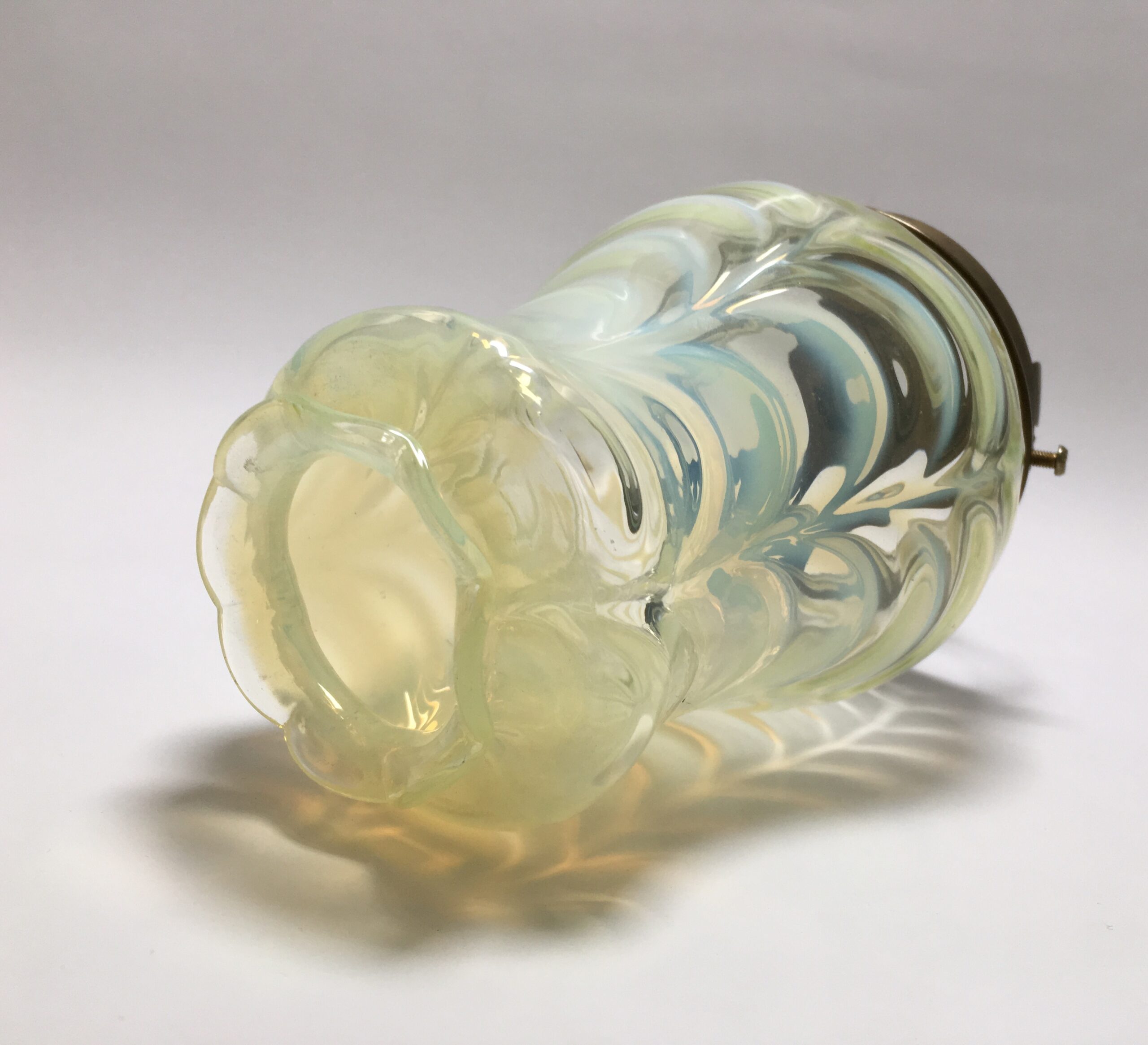 Whitefriars Vaseline glass 'Odin' light fitting, by Powell, c.1910-0