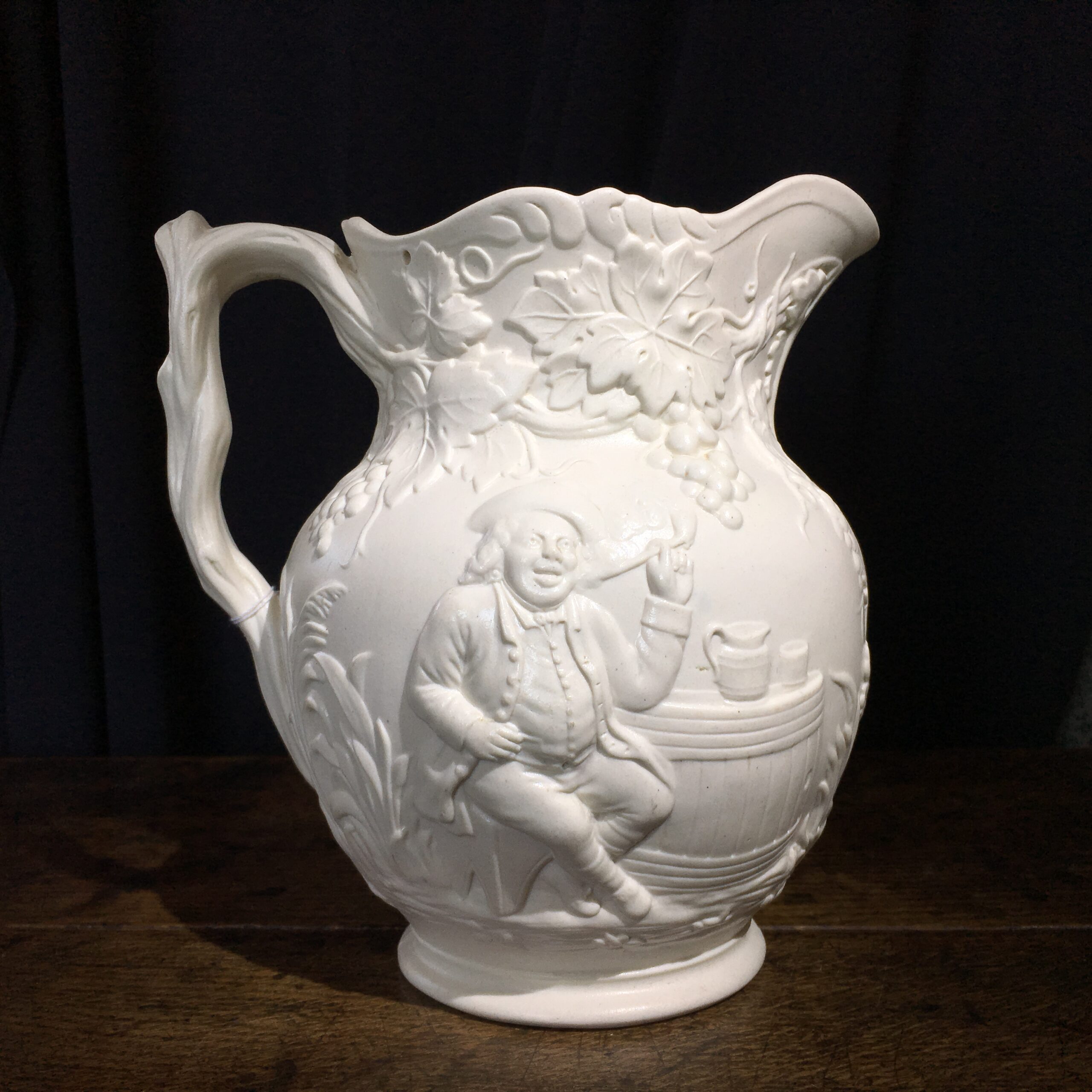 Large Copeland white stoneware jug, 'Topper' moulded, c. 1850-0