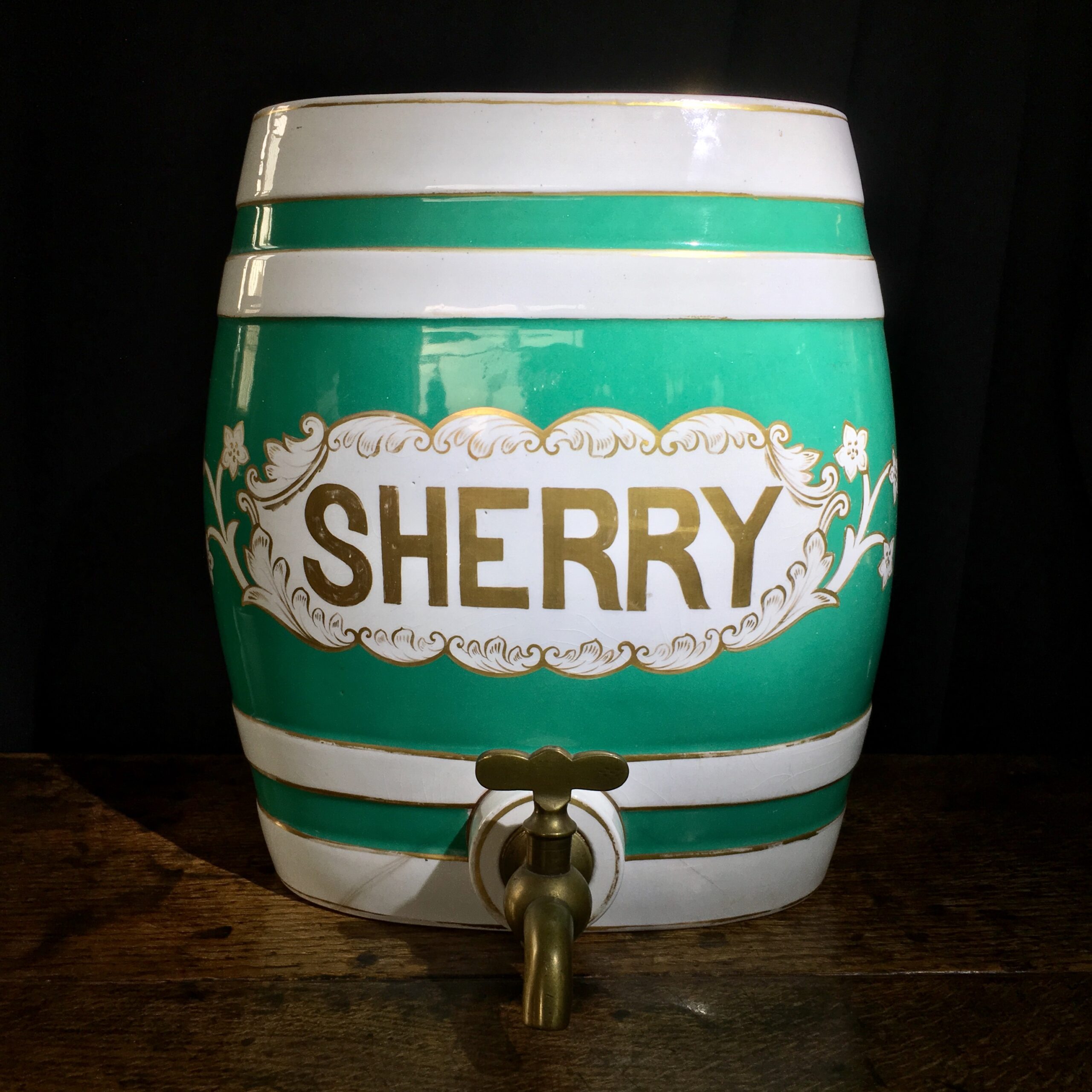 English pottery spirit barrel, 'SHERRY' , circa 1865-0