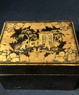 Chinese lacquer box, gold garden scene, C. 1830 -0