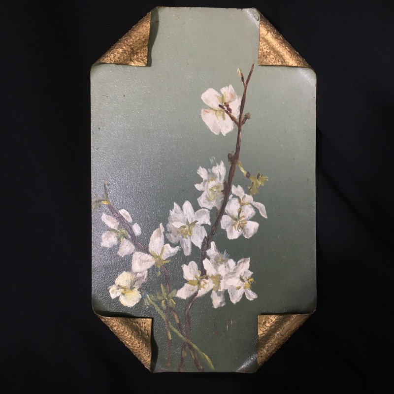 Hand painted 'Blossom' wall plaque on tin, c. 1895 -0