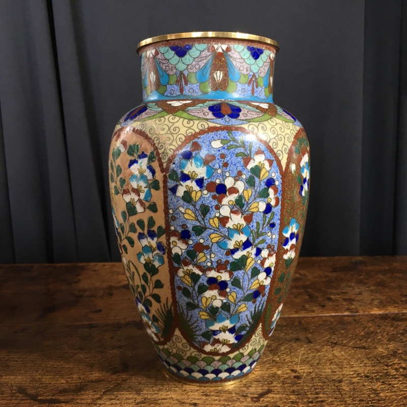 Japanese Cloisonné vase with flower panels, c.1890-0