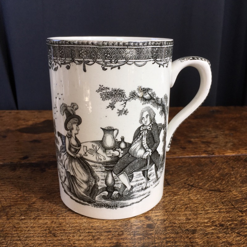 English pottery tankard, 'couple' & dogs print, c.1820-0