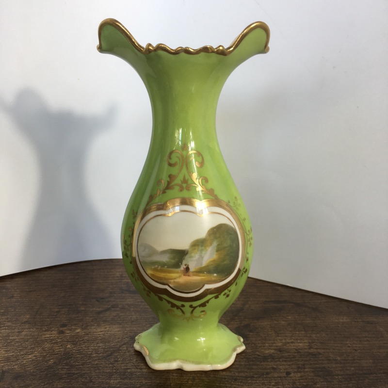 Samuel Alcock vase, green ground with scenic panel, c.1835-0